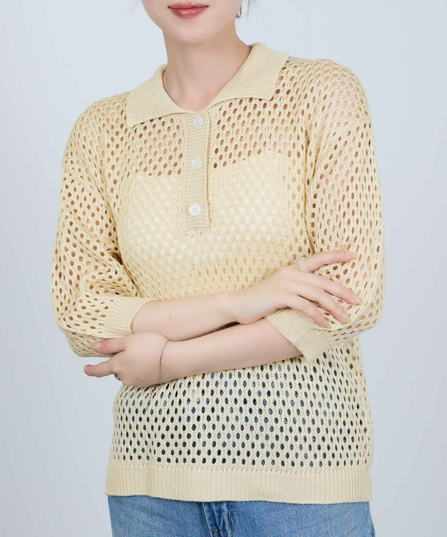 [さらに50%OFF]Idnes  メッシュニットポロシャツ レディース商品画像-13