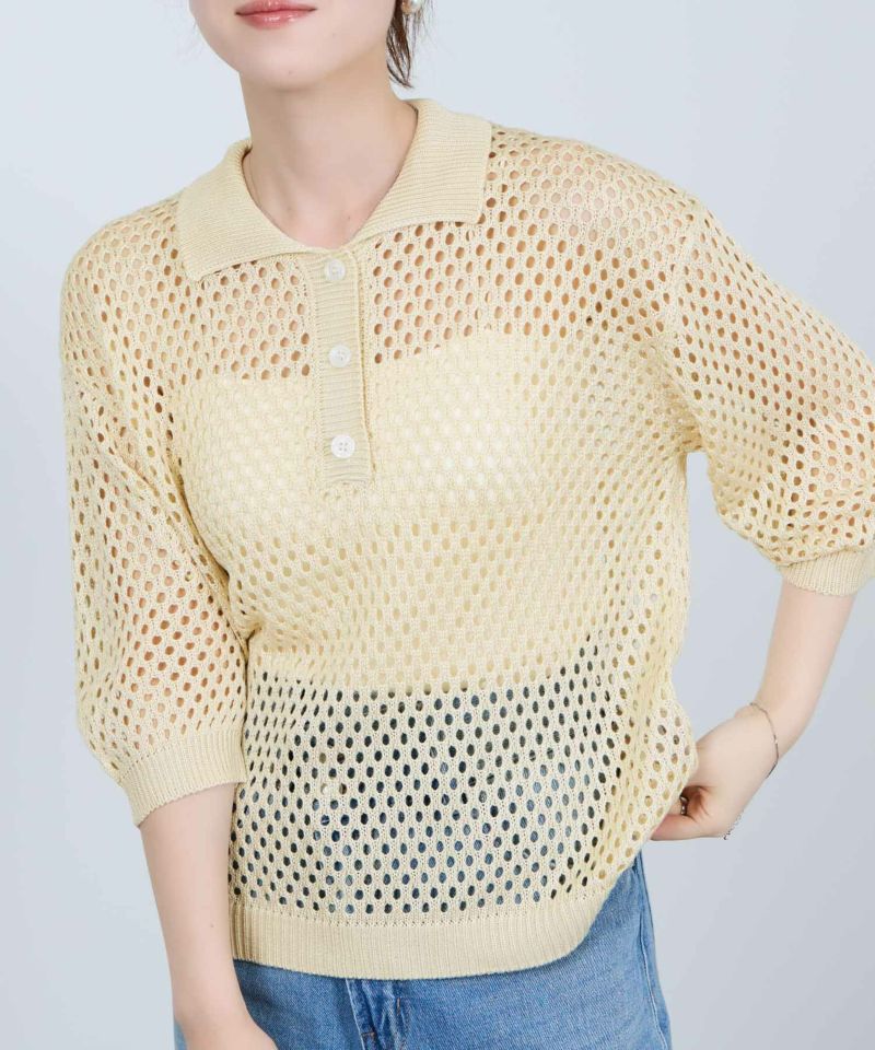 Idnes  メッシュニットポロシャツ レディース商品画像-14