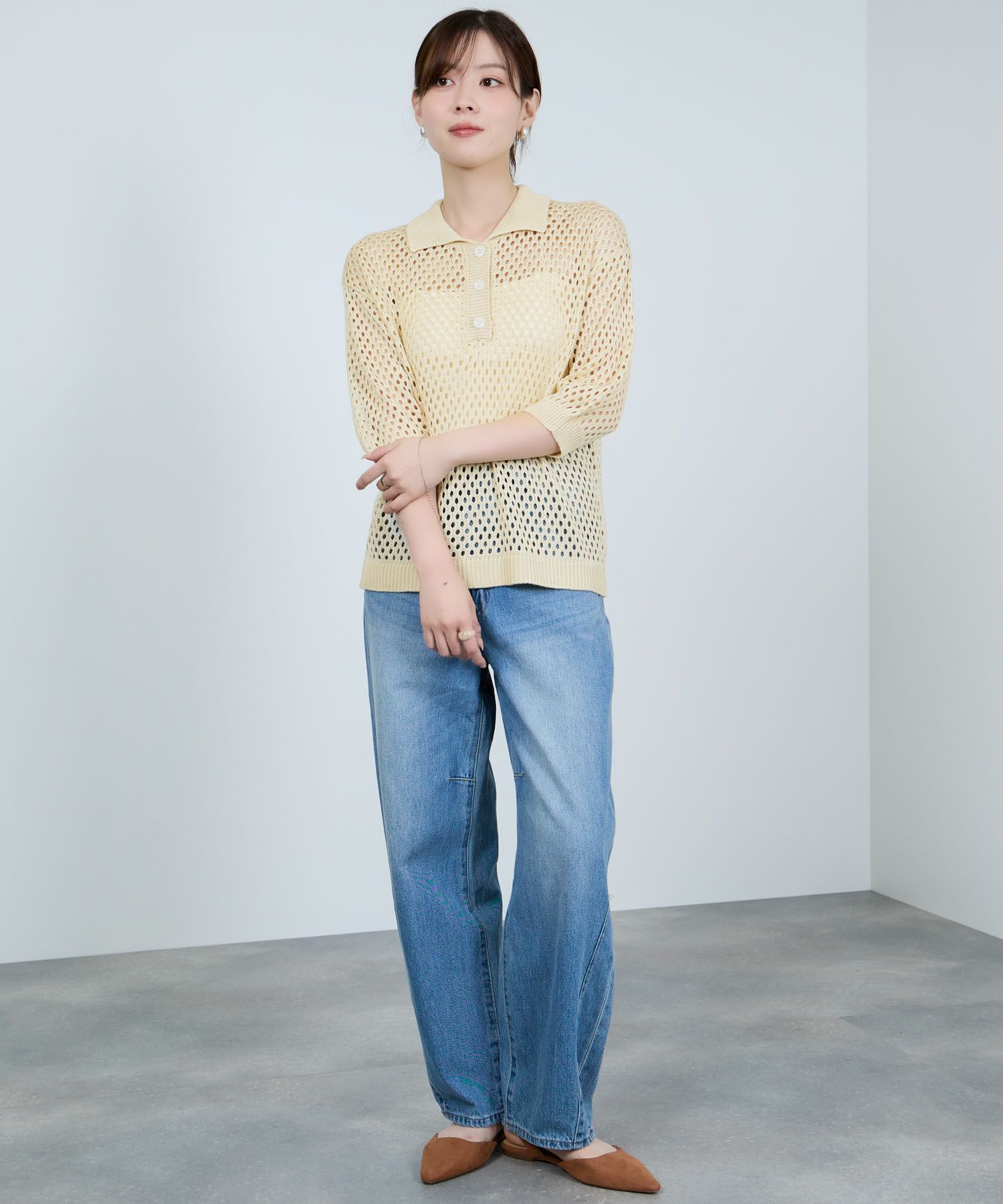 [さらに50%OFF]Idnes  メッシュニットポロシャツ レディース商品画像-15