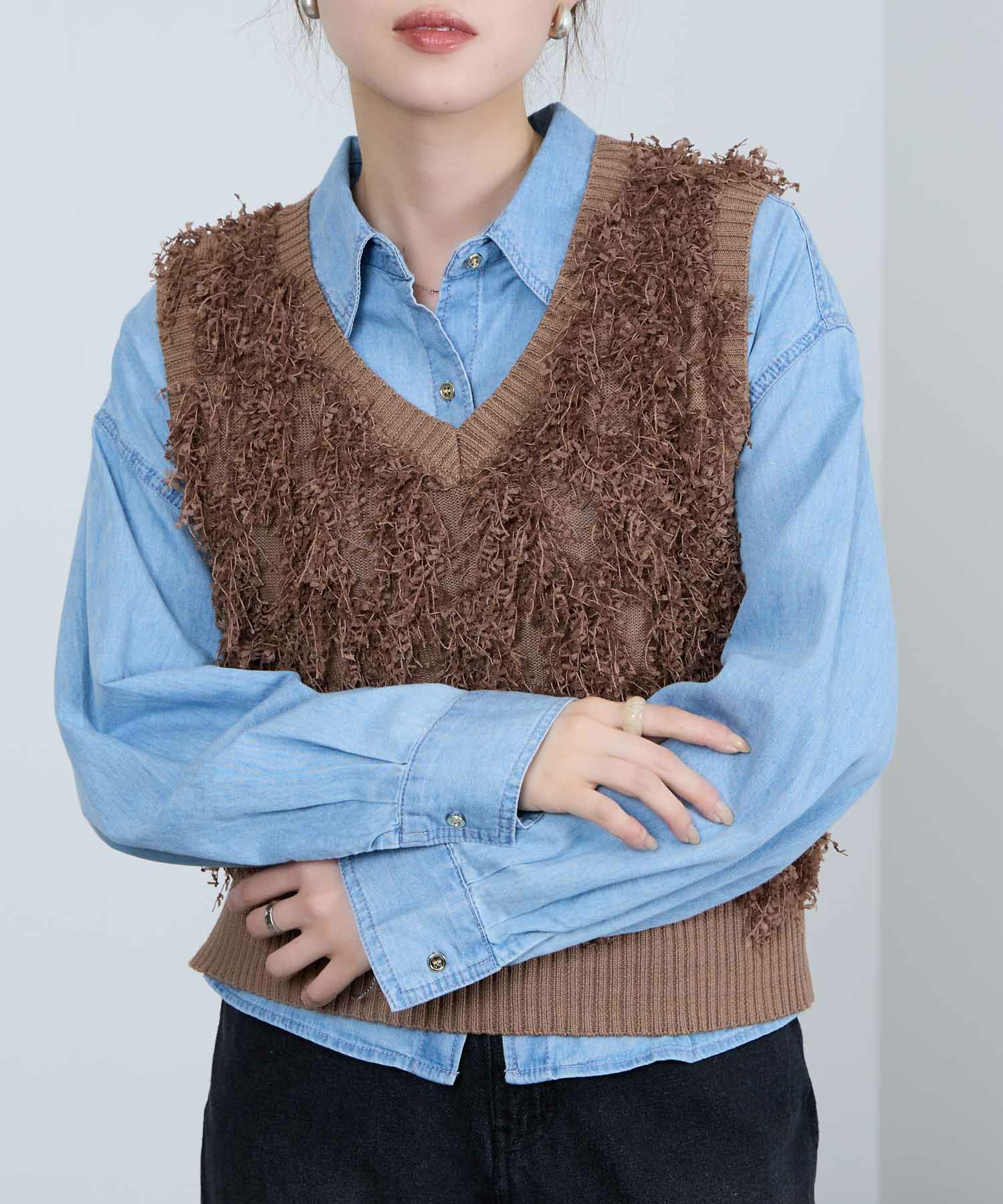 Idnes  リボンヤーンニットジレ レディース商品画像-1