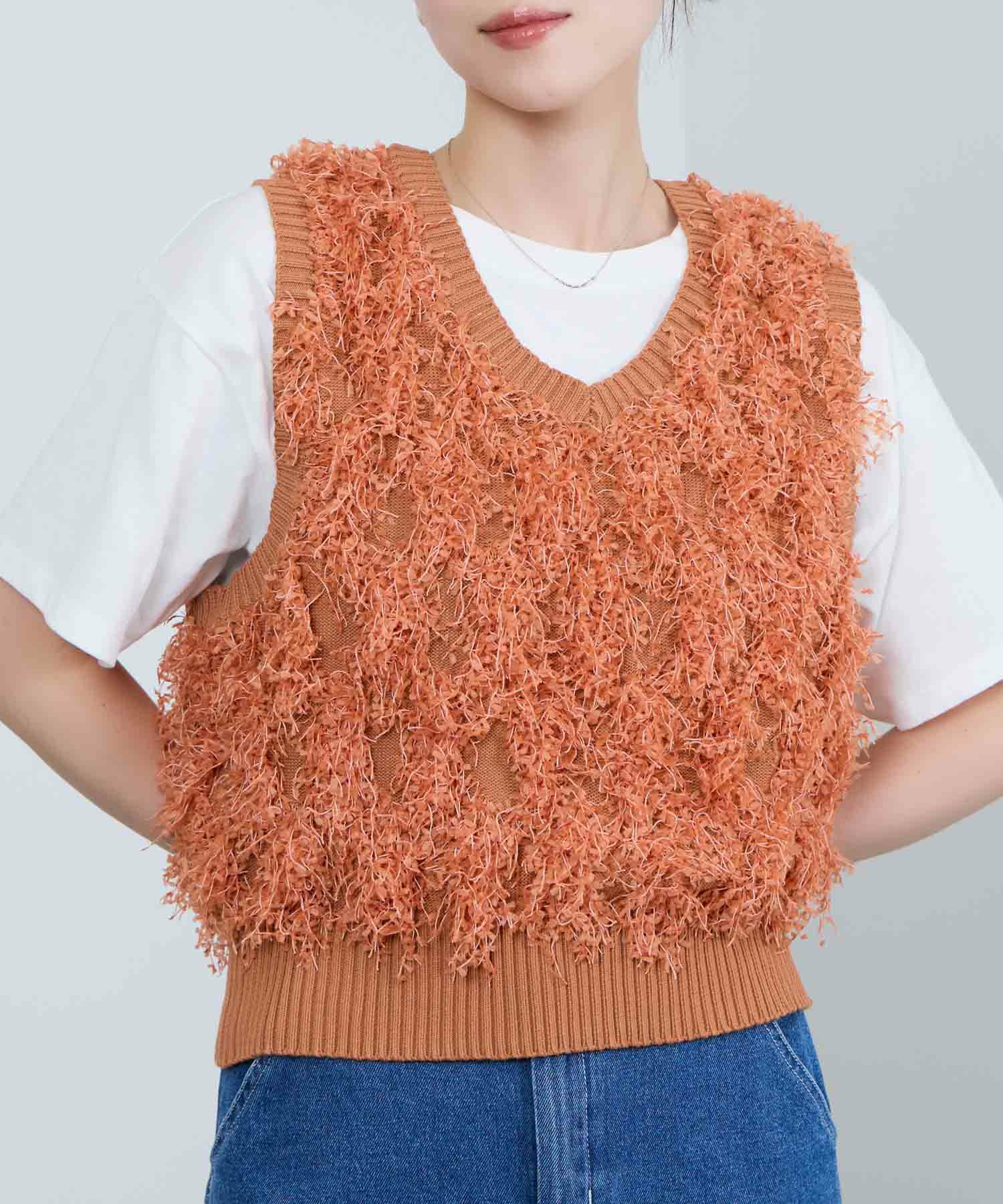 Idnes  リボンヤーンニットジレ レディース商品画像-3