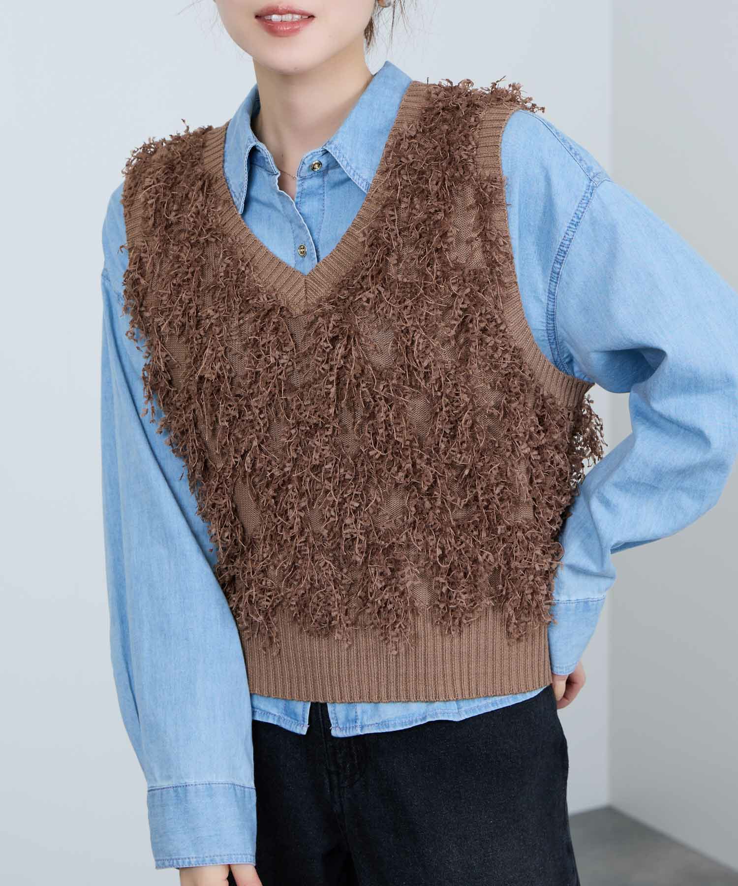 Idnes  リボンヤーンニットジレ レディース商品画像-4