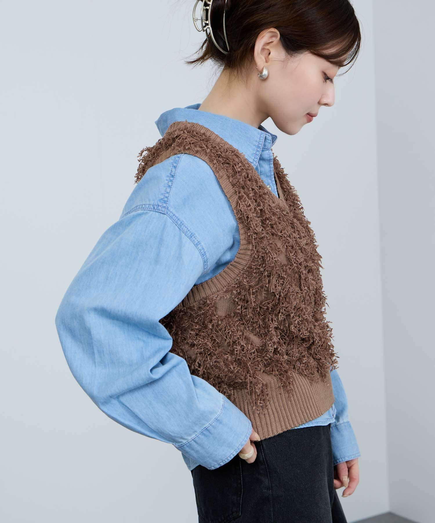 [期間限定knit]Idnes  リボンヤーンニットジレ レディース商品画像-5
