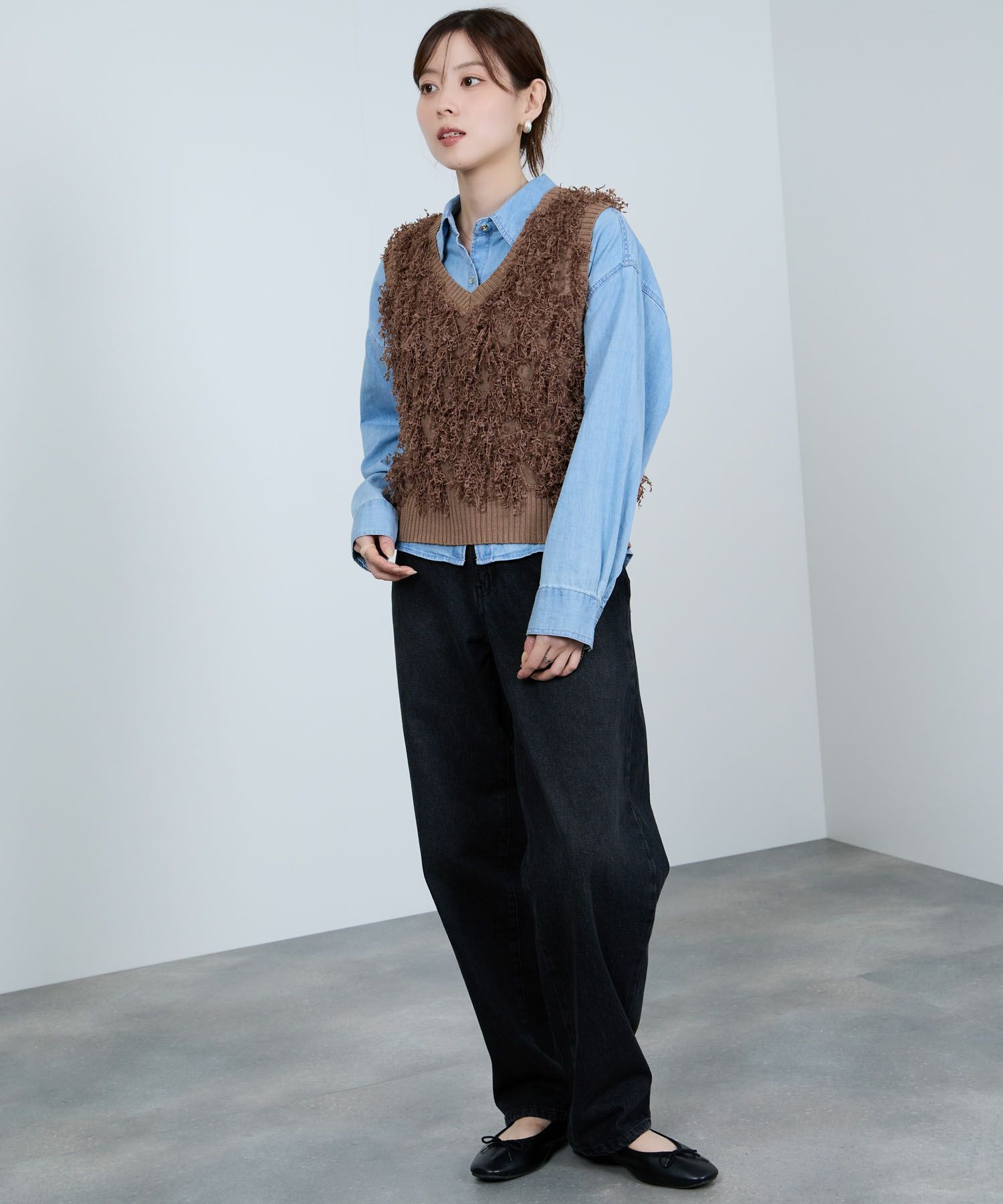 [期間限定knit]Idnes  リボンヤーンニットジレ レディース商品画像-8
