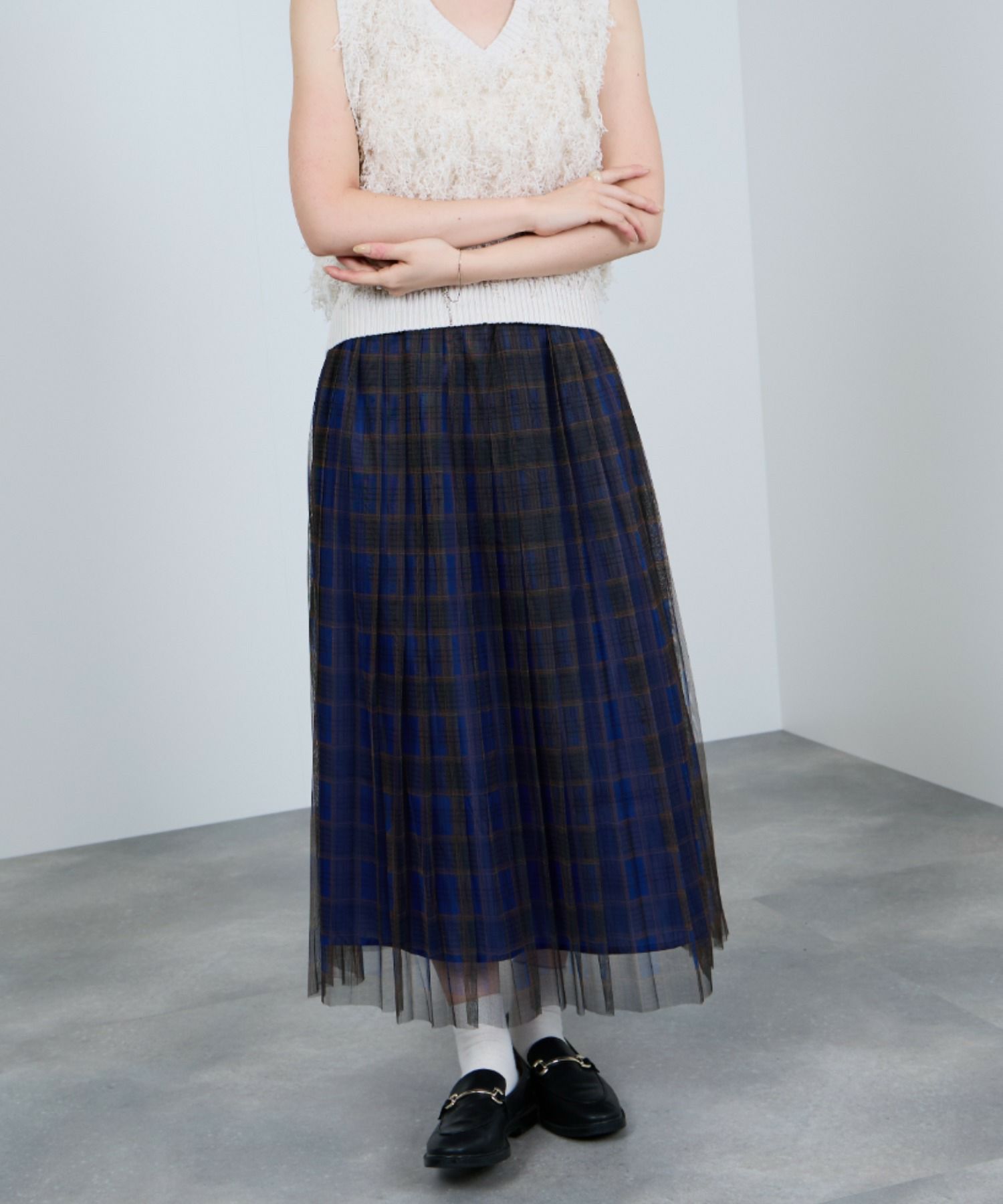 Idnes  チェック柄チュールスカート レディース商品画像-1