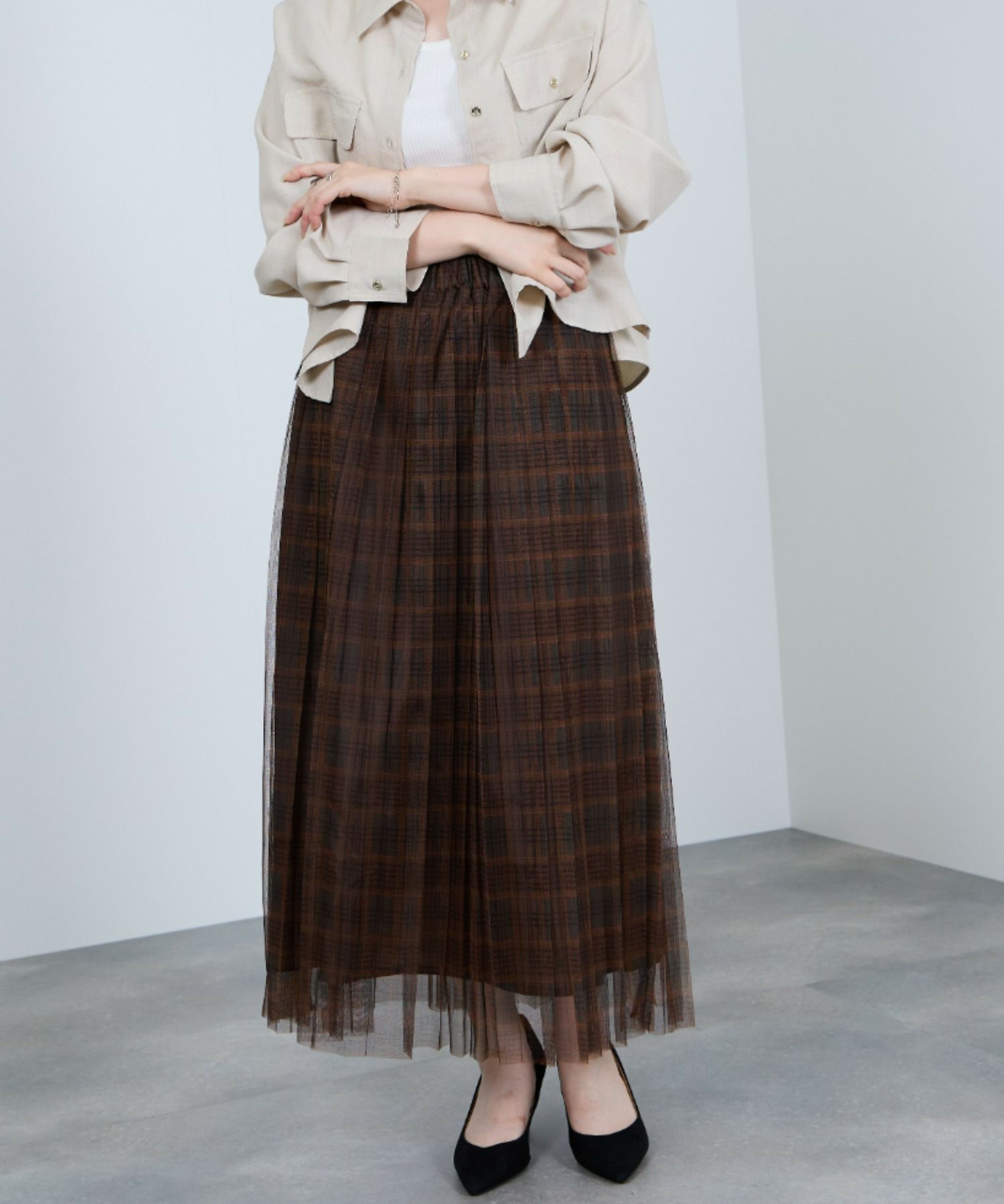 Idnes  チェック柄チュールスカート レディース商品サムネイル-2