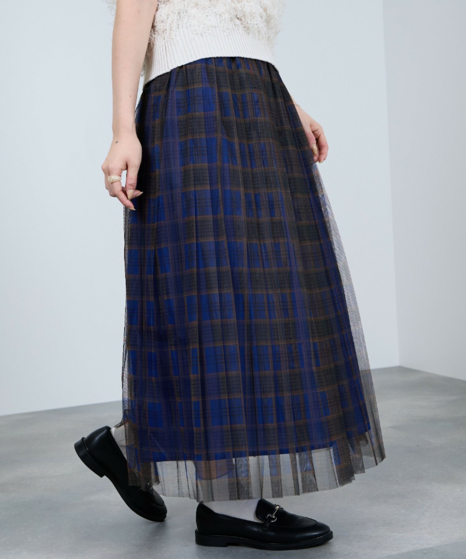Idnes チェック柄チュールスカート レディース商品画像-5