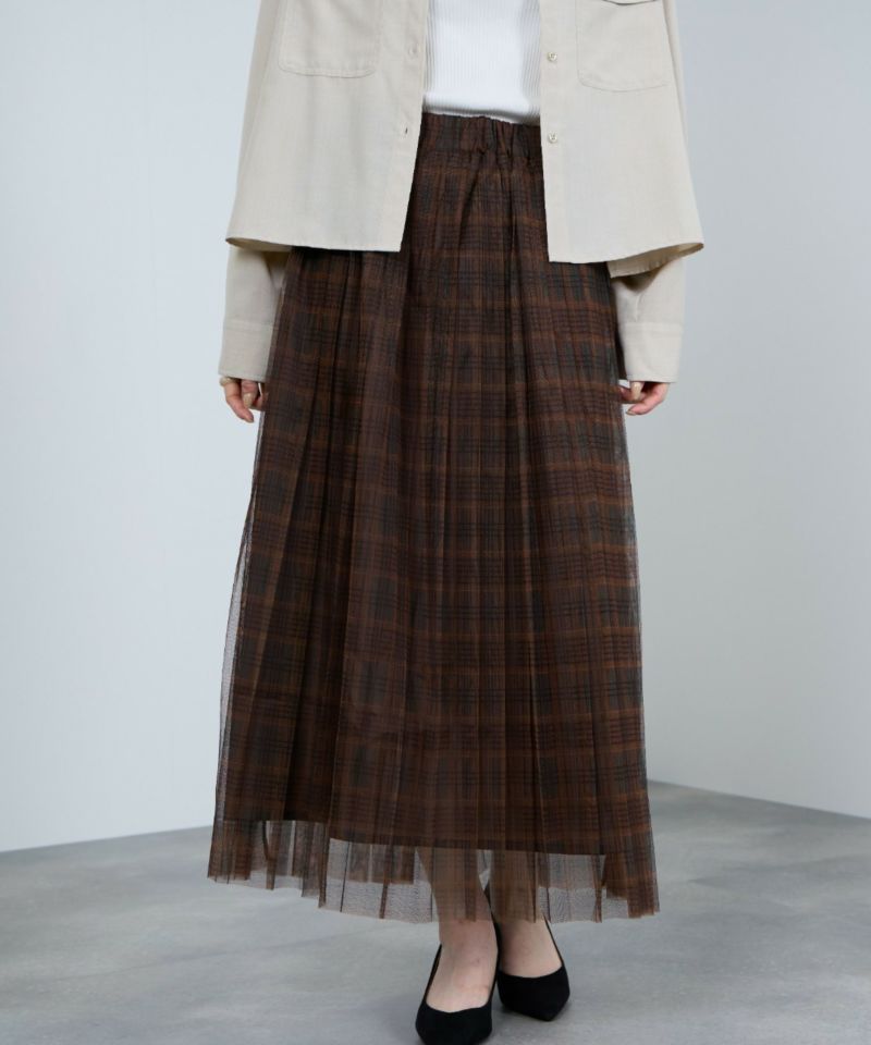 Idnes チェック柄チュールスカート レディース商品画像-7