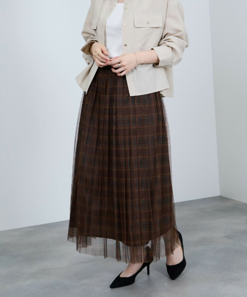 Idnes チェック柄チュールスカート レディース商品画像-8