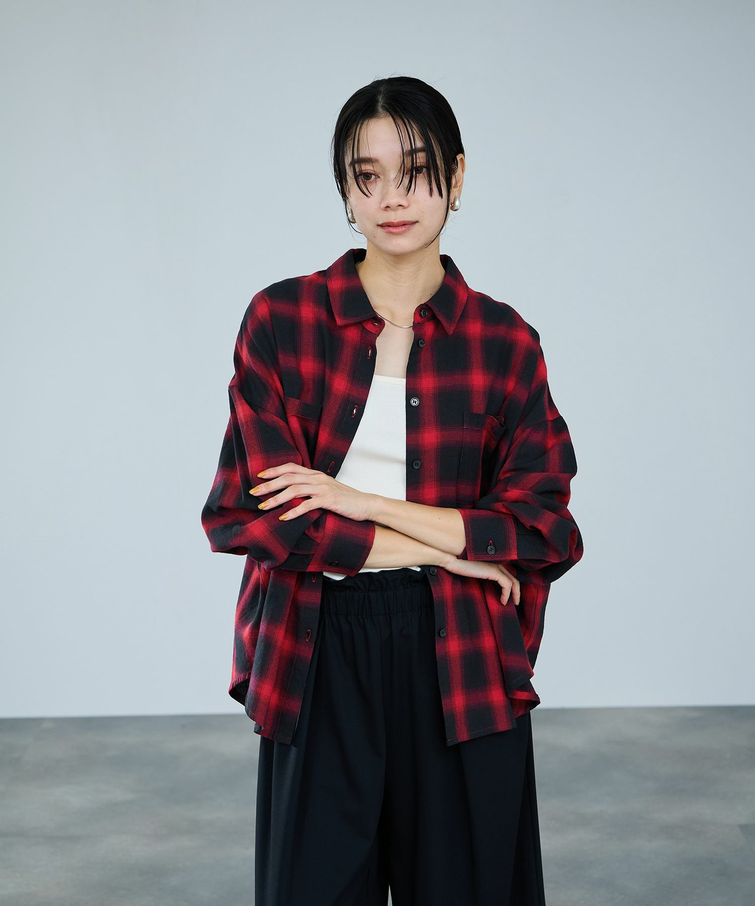 milli de l'air オンブレーチェックシャツ レディース