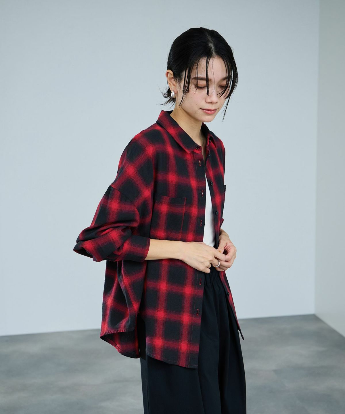 milli de l'air オンブレーチェックシャツ レディース