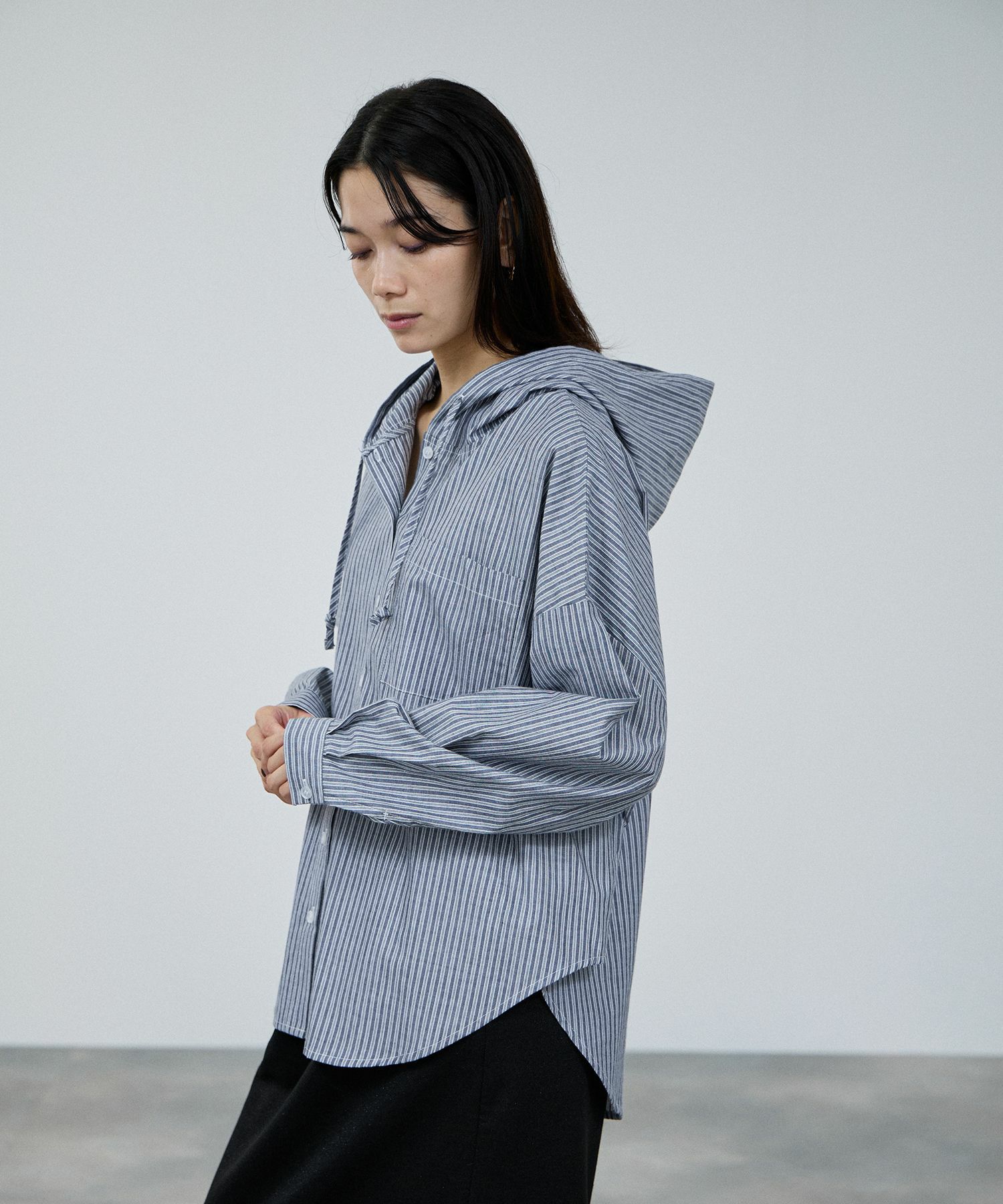 milli de l'air マルチストライプシャツパーカー レディース