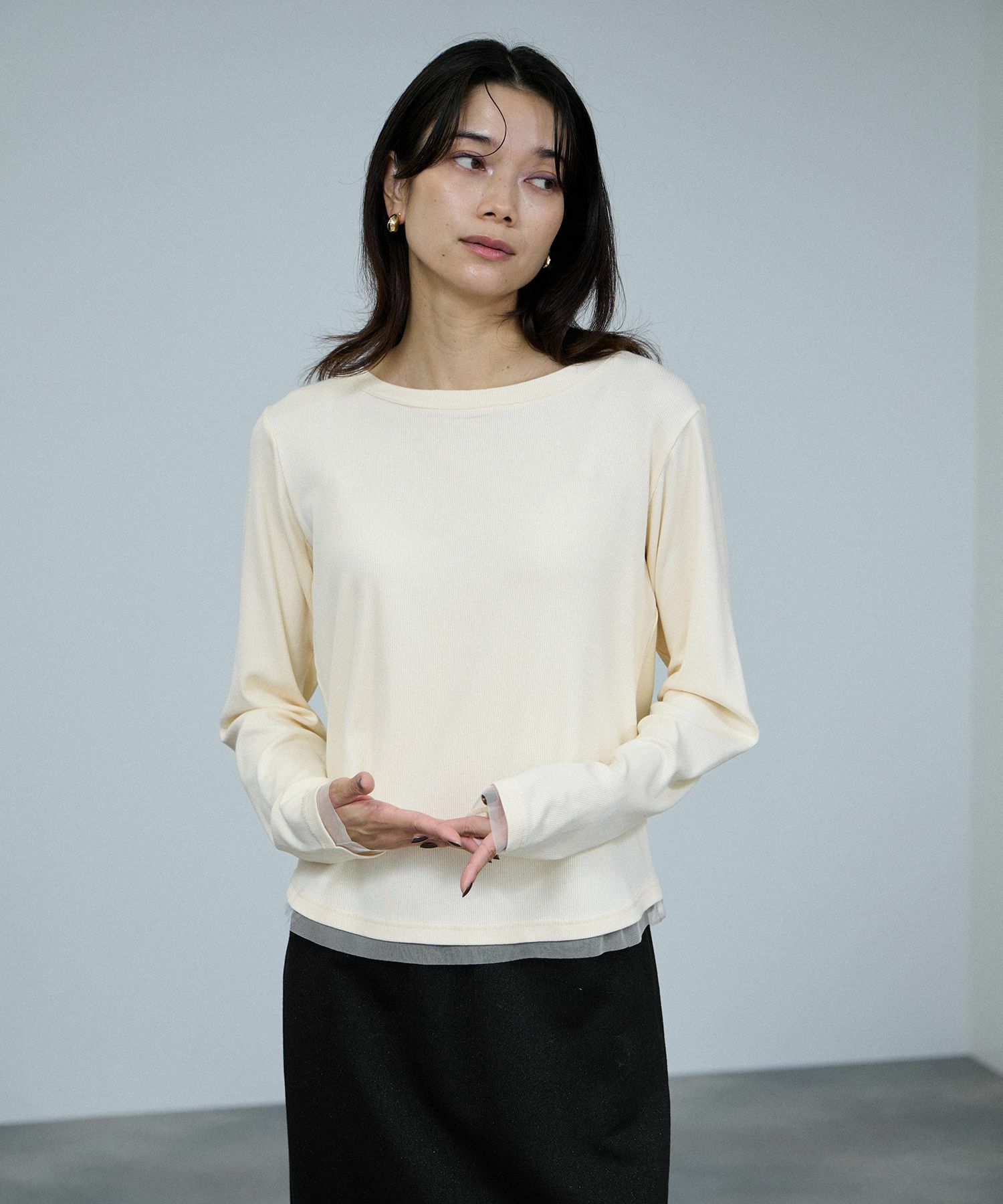 [値下げ]milli de l'air  チュールトリムテレコ長袖Tシャツ レディース メール便 対応商品商品画像-1