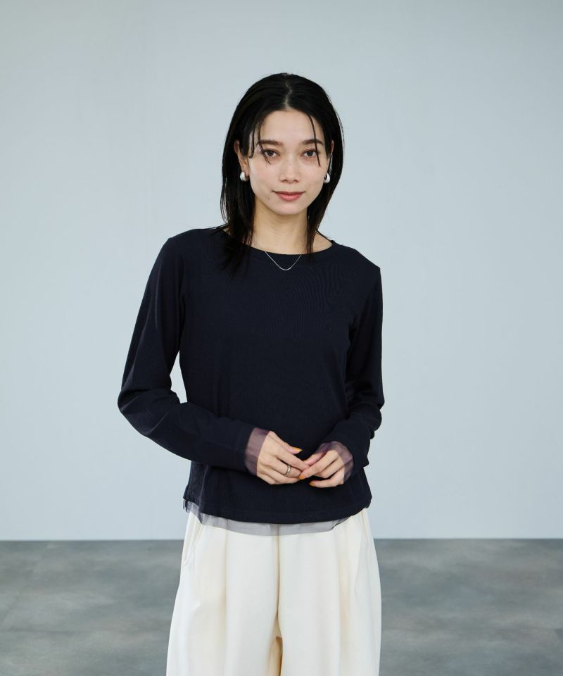 milli de l'air  チュールトリムテレコ長袖Tシャツ レディース メール便 対応商品商品画像-3