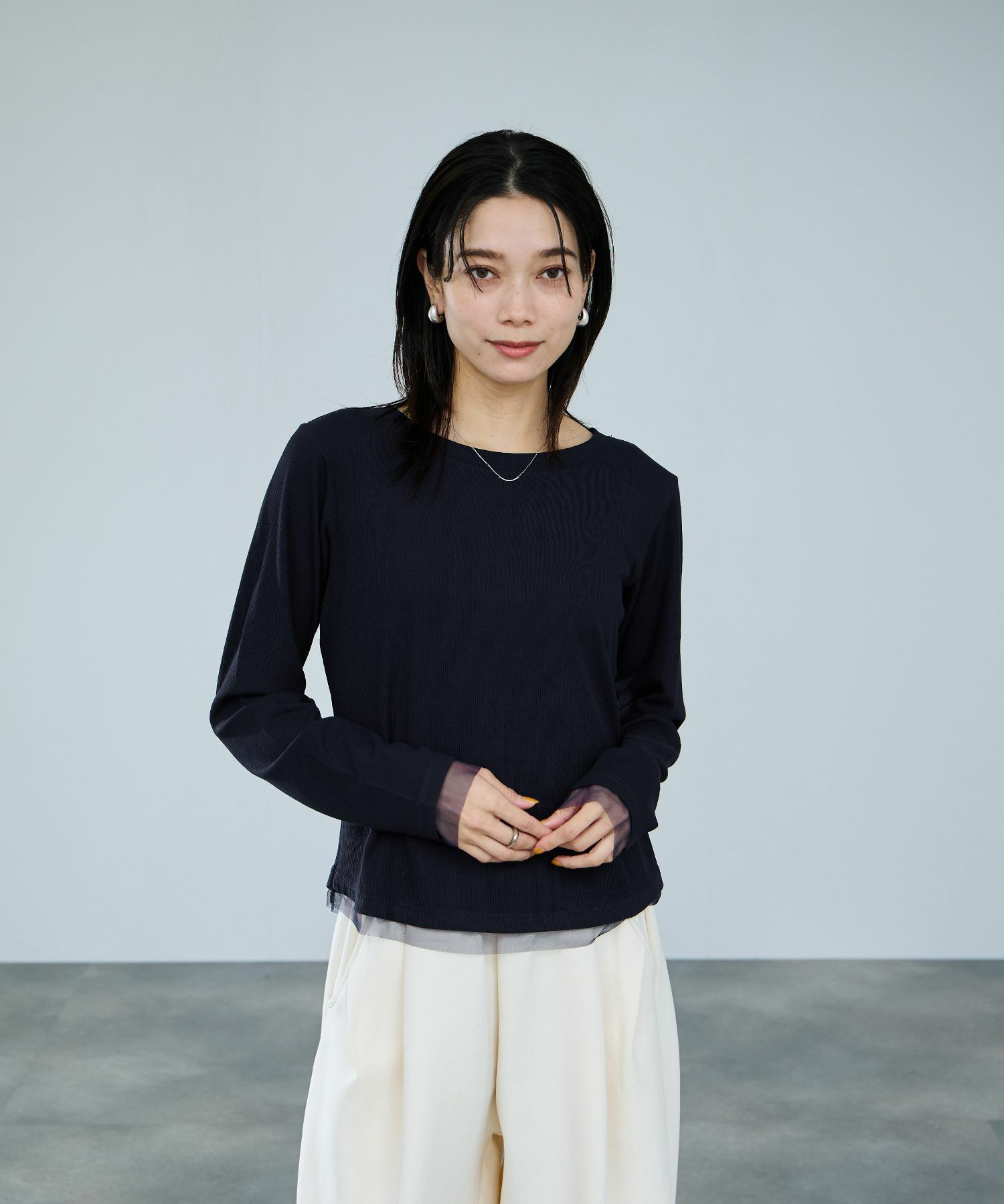 [値下げ]milli de l'air  チュールトリムテレコ長袖Tシャツ レディース メール便 対応商品商品画像-3