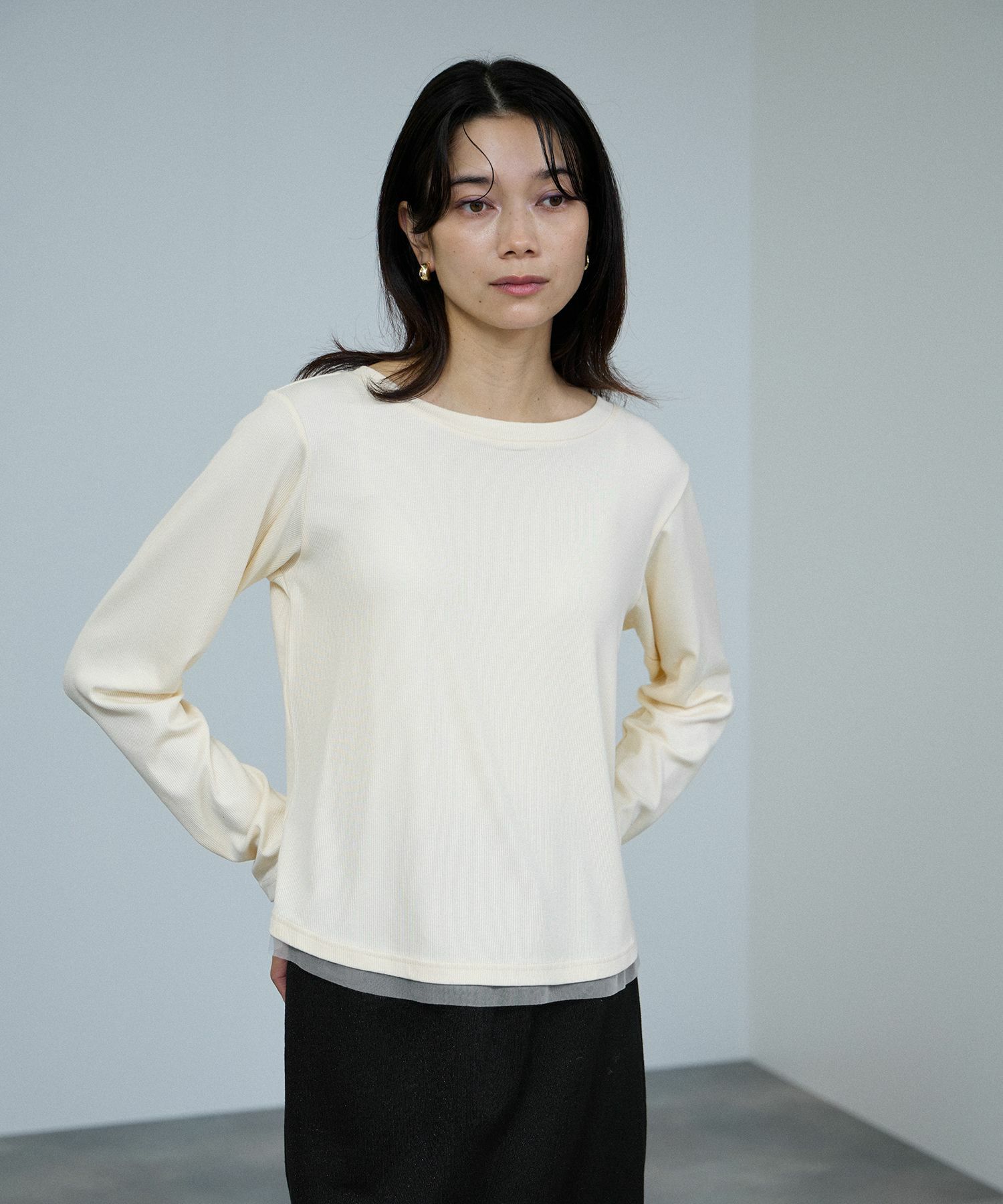 milli de l'air  チュールトリムテレコ長袖Tシャツ レディース メール便 対応商品商品画像-5