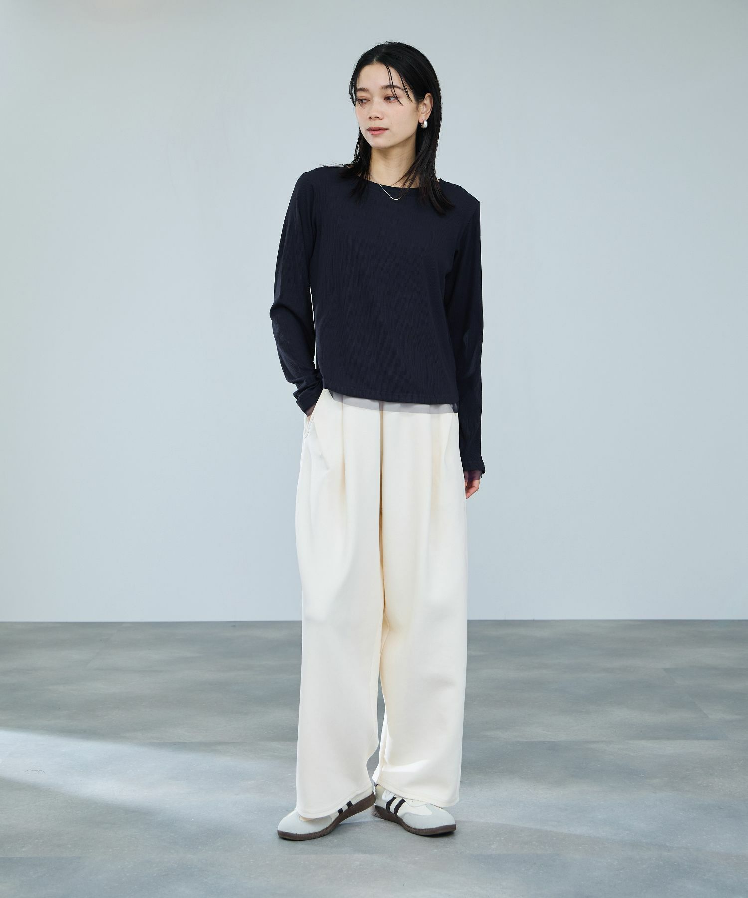 [値下げ]milli de l'air  チュールトリムテレコ長袖Tシャツ レディース メール便 対応商品商品画像-15