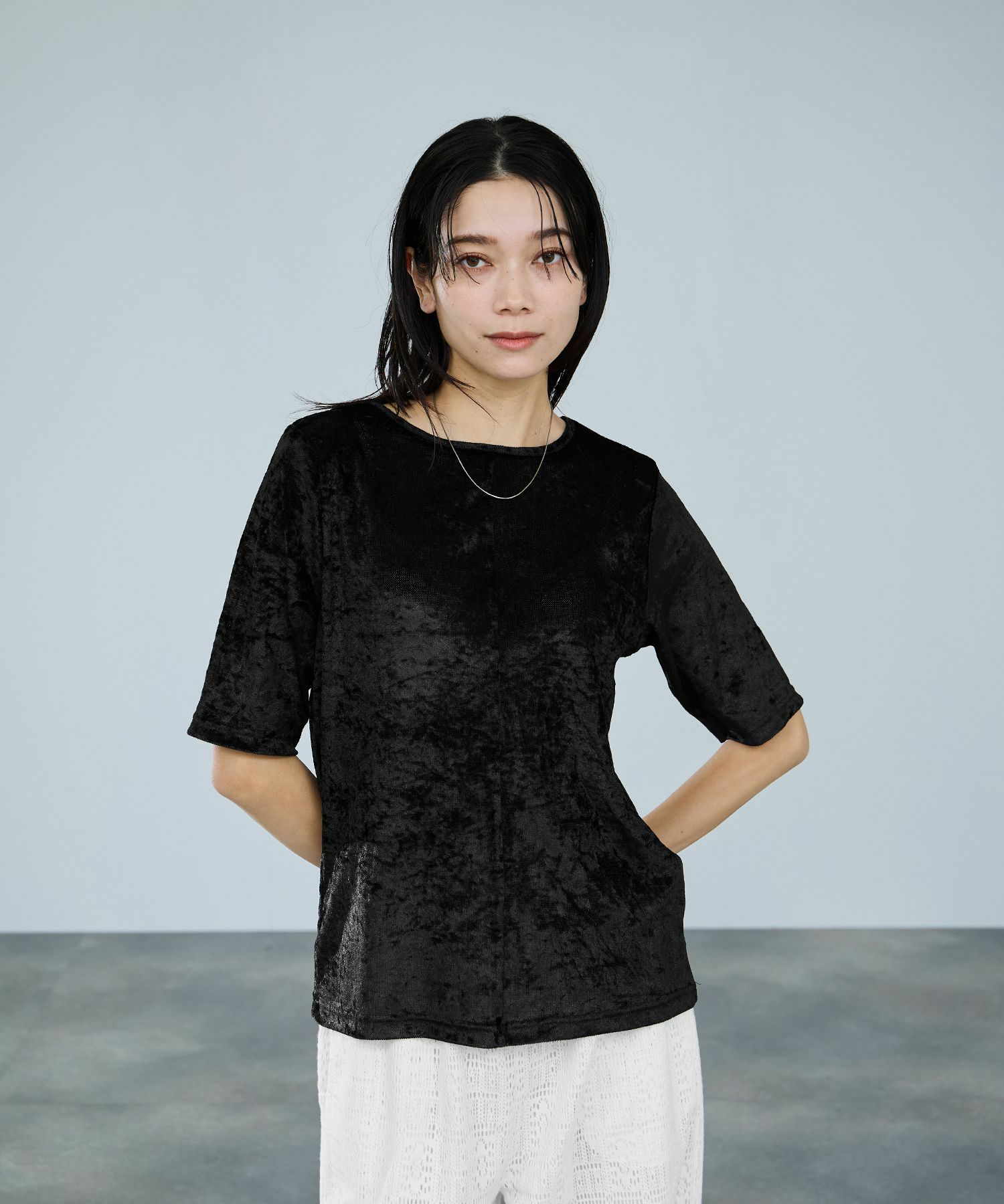 milli de l'air シアーベロアハーフスリーブTシャツ レディース メール便 対応商品商品画像-3