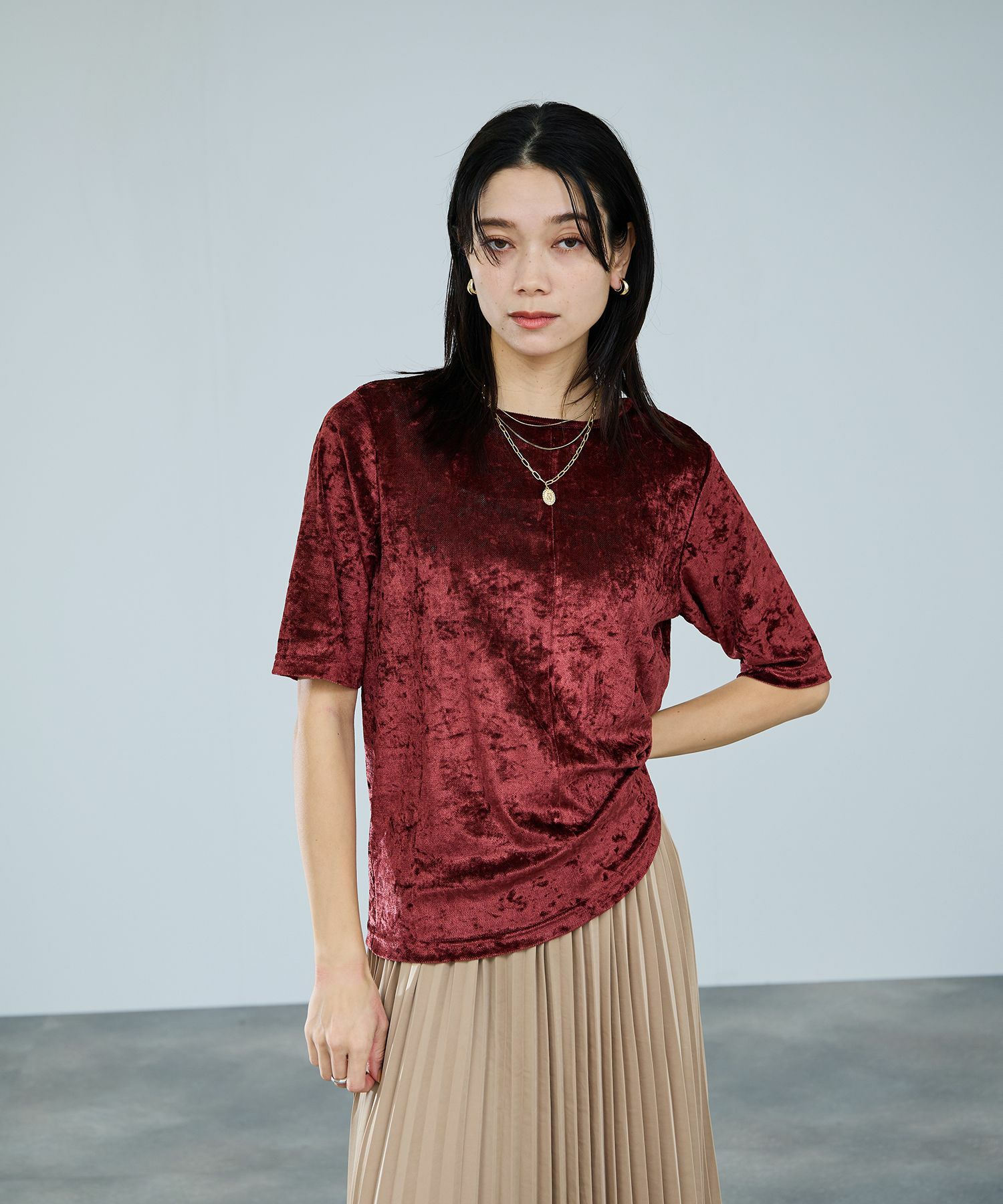 milli de l'air シアーベロアハーフスリーブTシャツ レディース メール便 対応商品商品サムネイル-4
