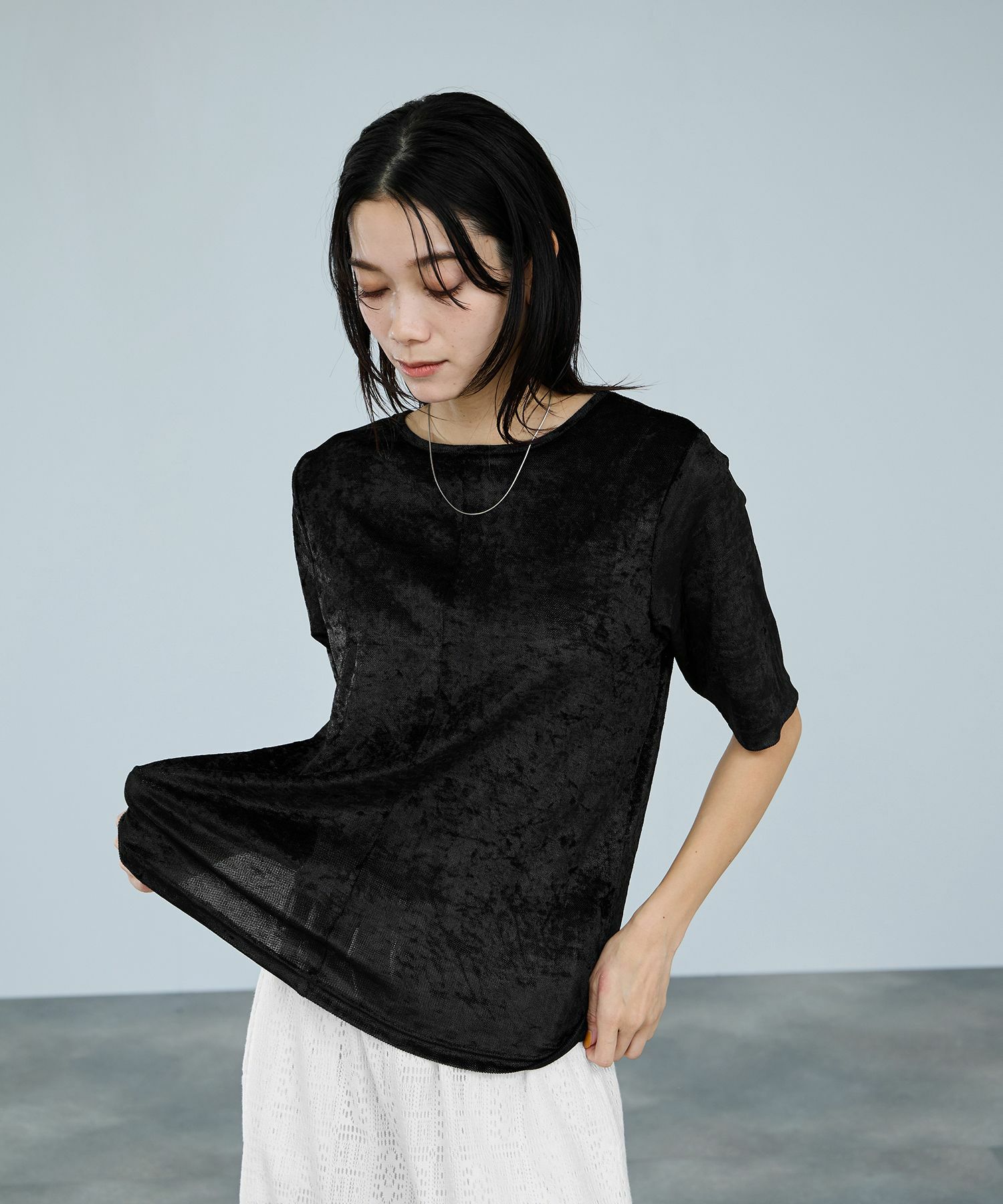 milli de l'air シアーベロアハーフスリーブTシャツ レディース メール便 対応商品商品画像-8