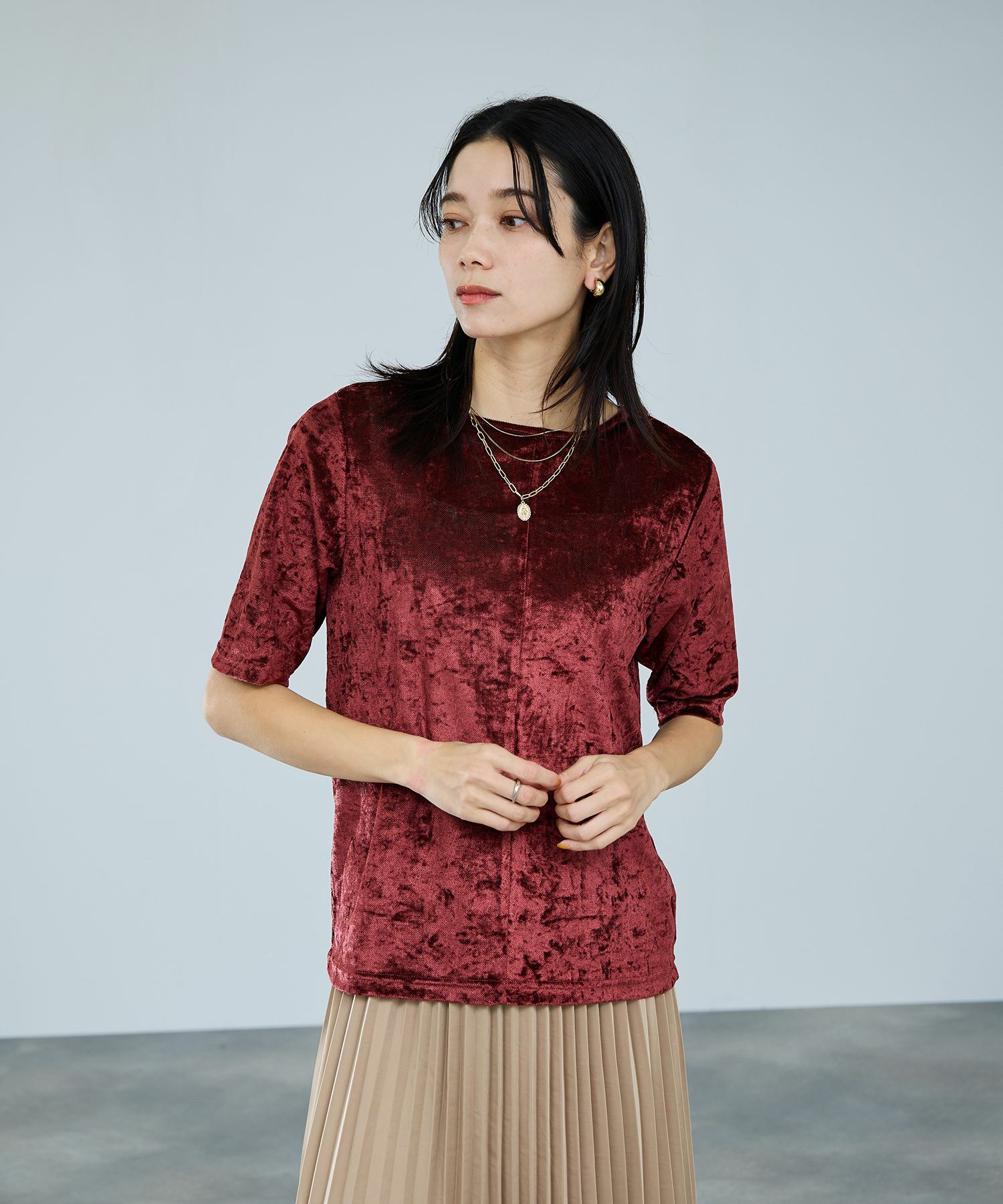 milli de l'air シアーベロアハーフスリーブTシャツ レディース メール便 対応商品商品画像-11