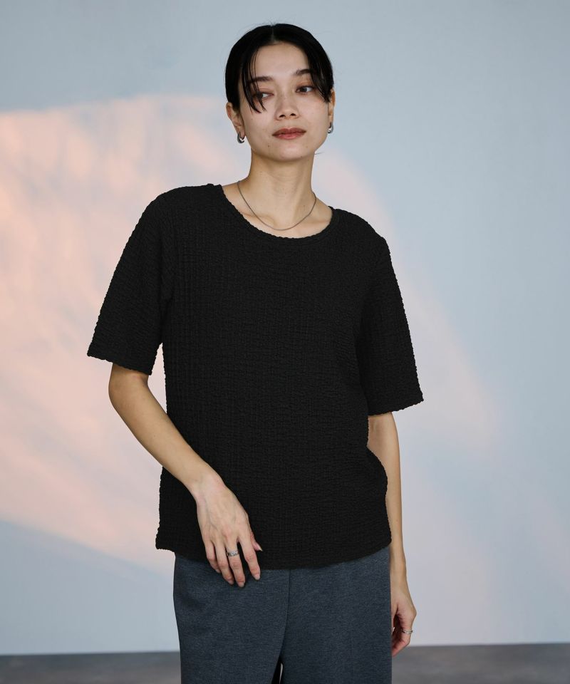 milli de l'air  シュリンクジャージー5分袖カットソー レディース メール便 対応商品商品画像-1