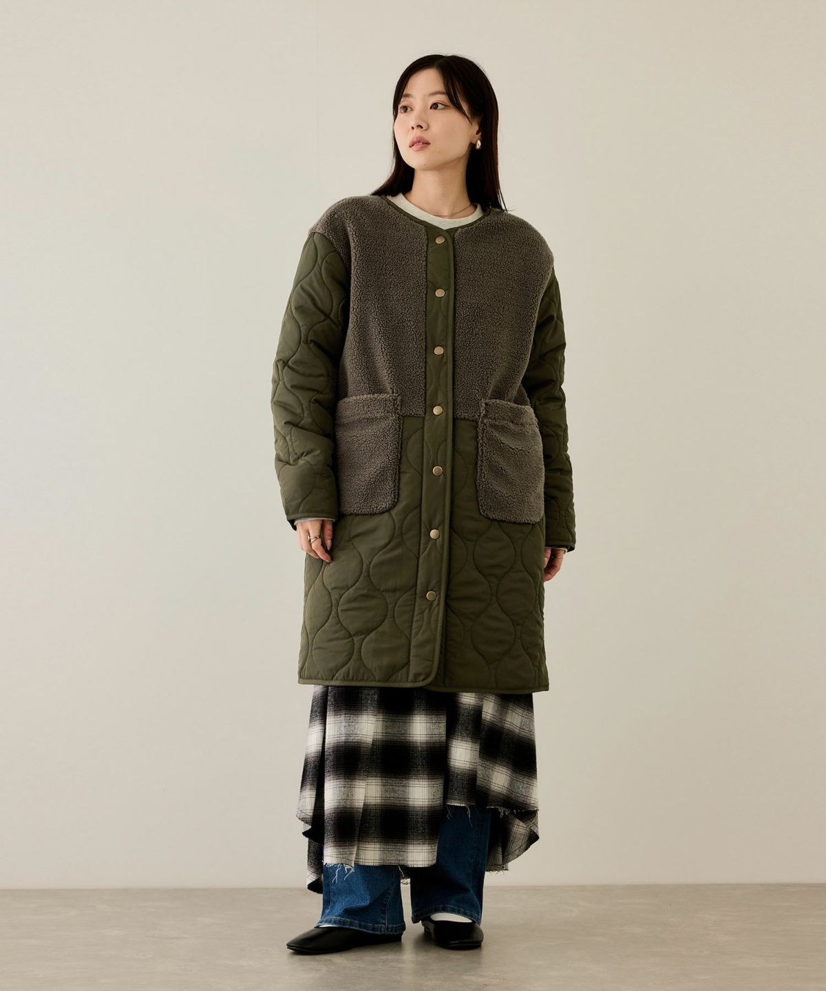 nAvy グラムスキルトボア切替コート レディース