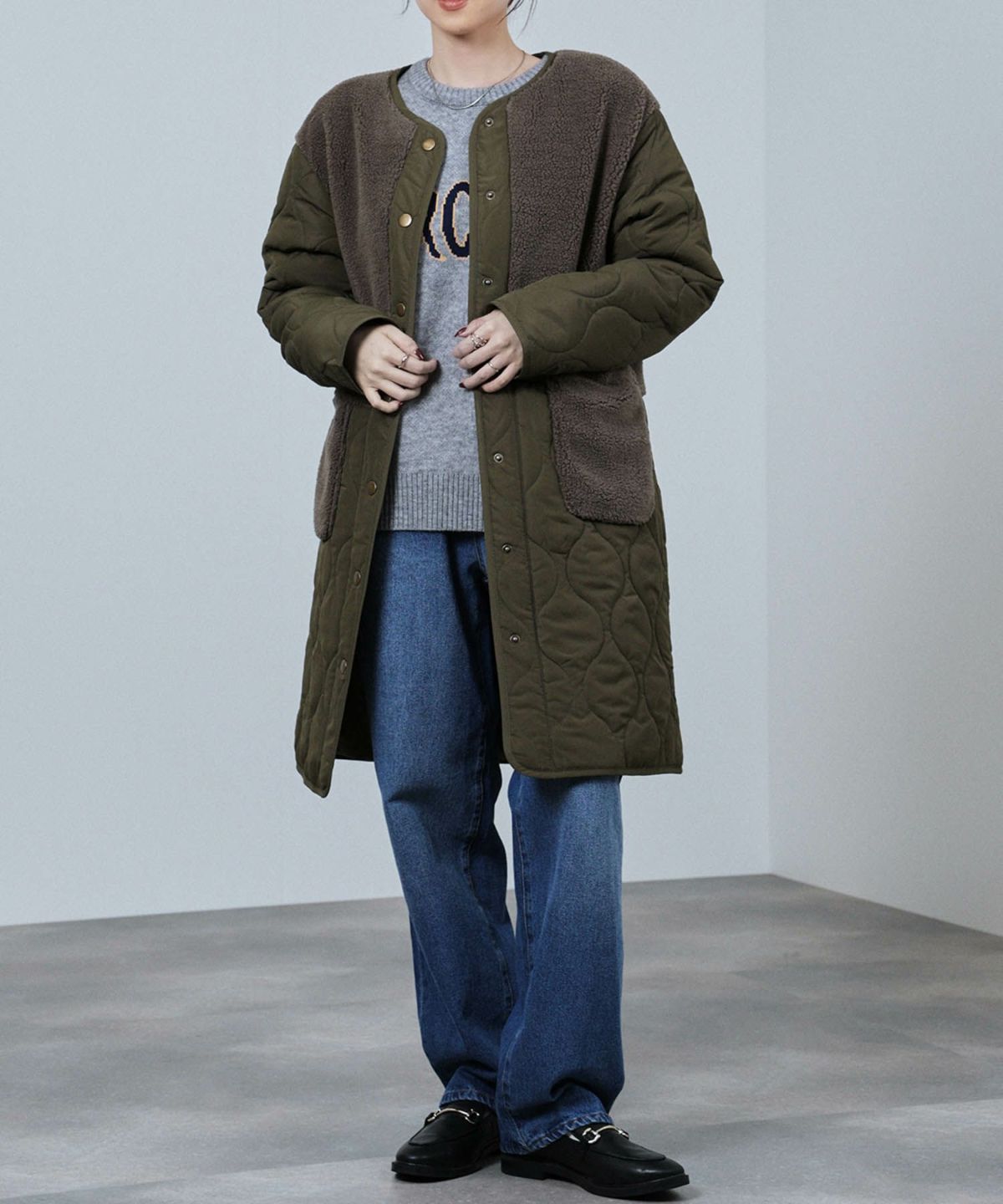 nAvy グラムスキルトボア切替コート レディースnAvy グラムスキルトボア切替コート レディース