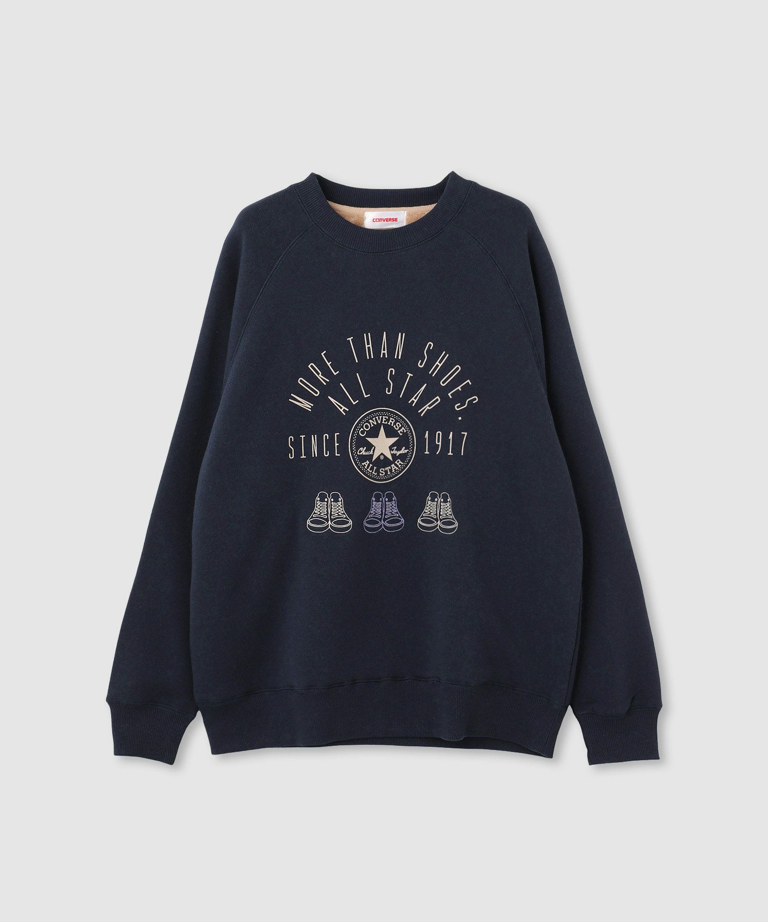 CONVERSE フロントシューズ刺繍裏シャギートレーナー レディース