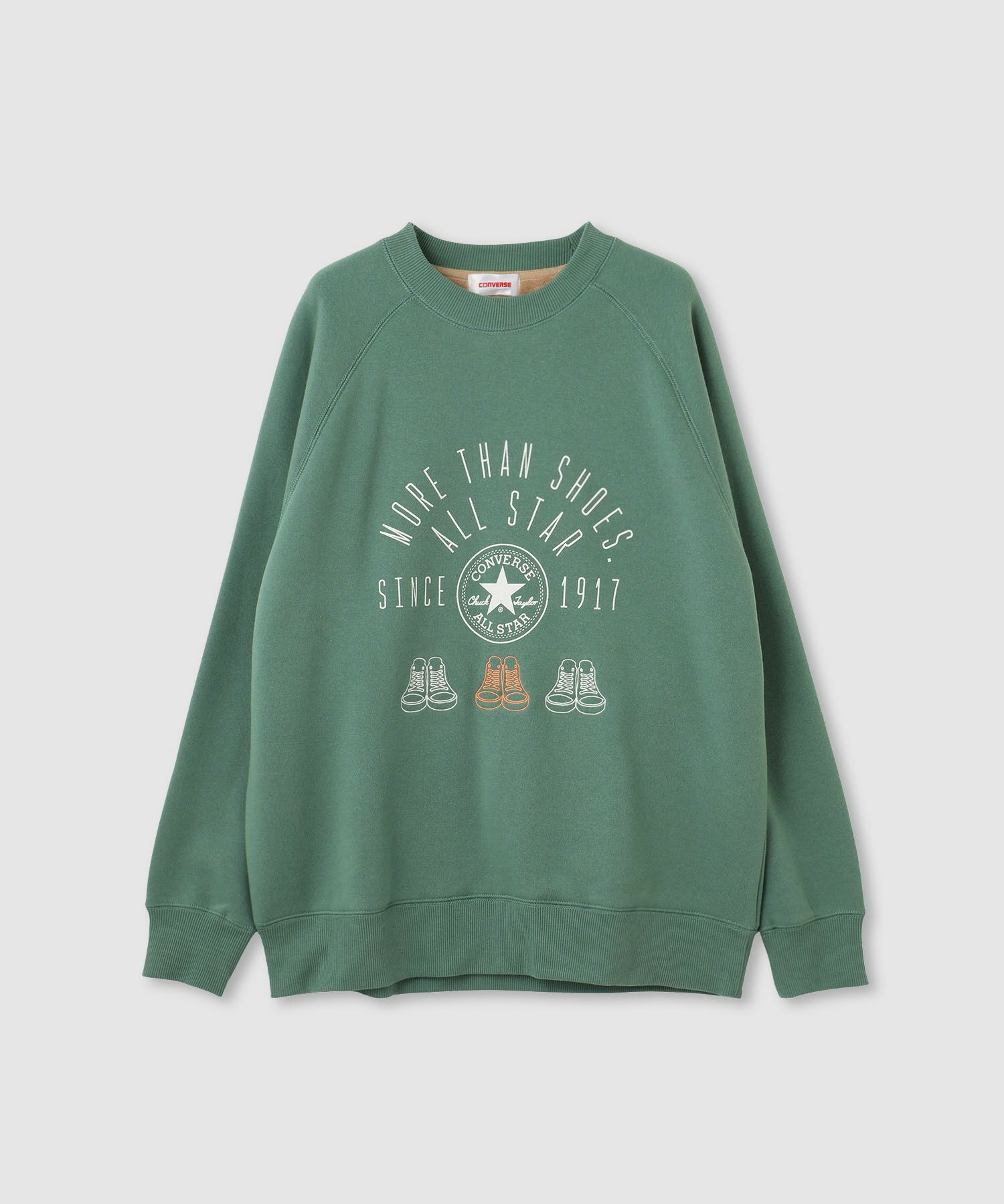 CONVERSE フロントシューズ刺繍裏シャギートレーナー レディース