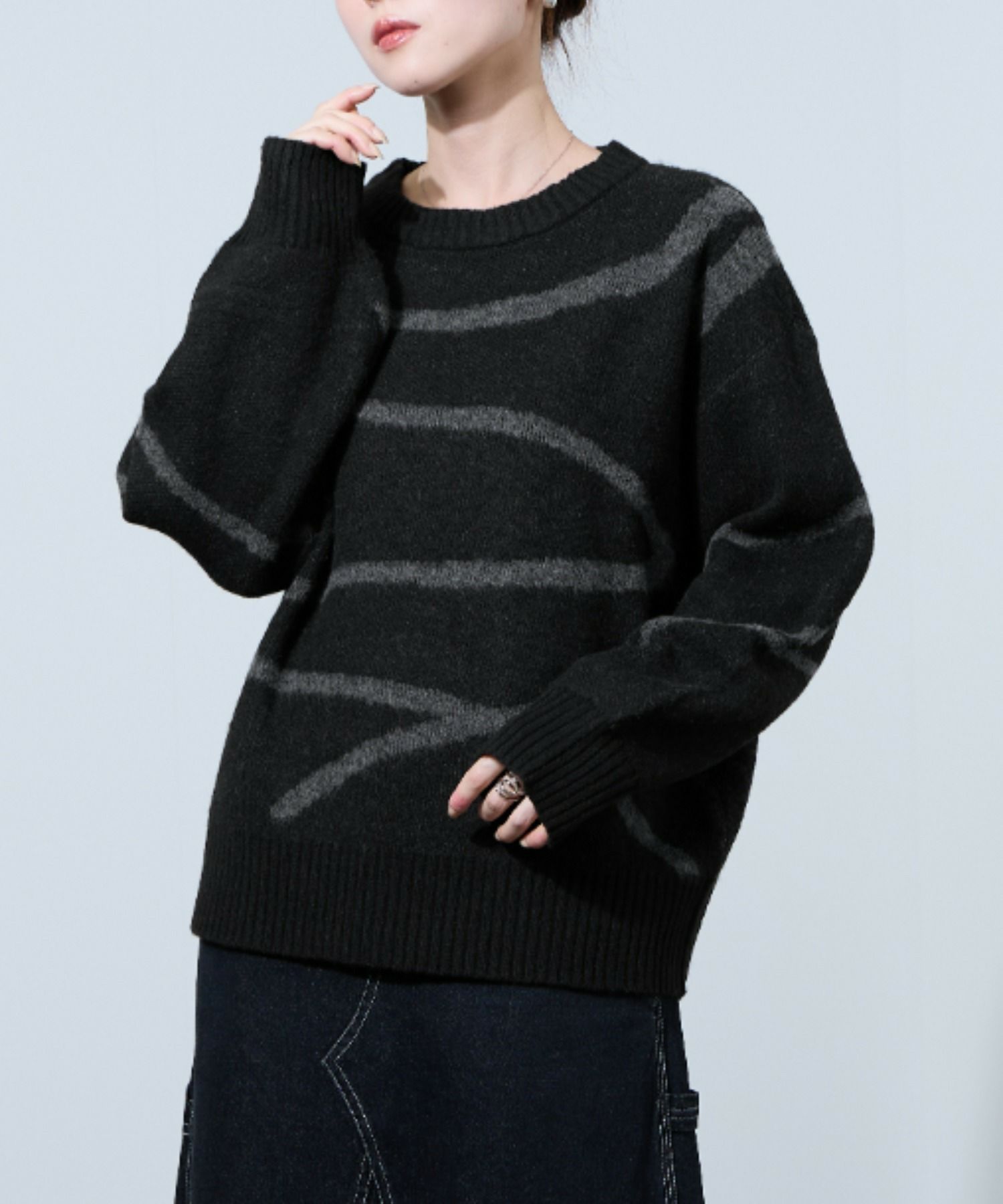 [さらに50%OFF]nAvy もちり もちもち 総柄クルーネックニット レディース商品画像-1