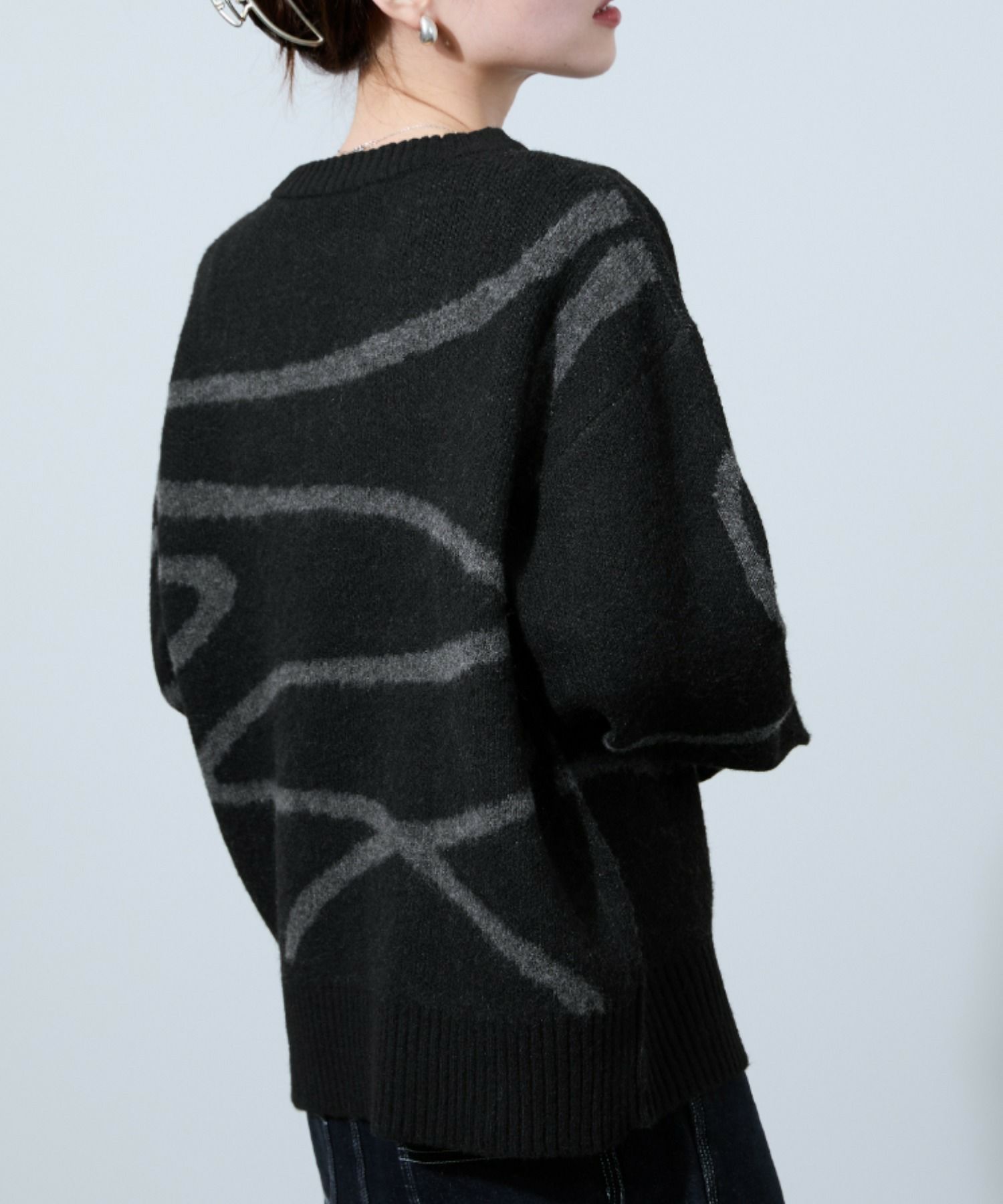 [さらに50%OFF]nAvy もちり もちもち 総柄クルーネックニット レディース商品画像-6