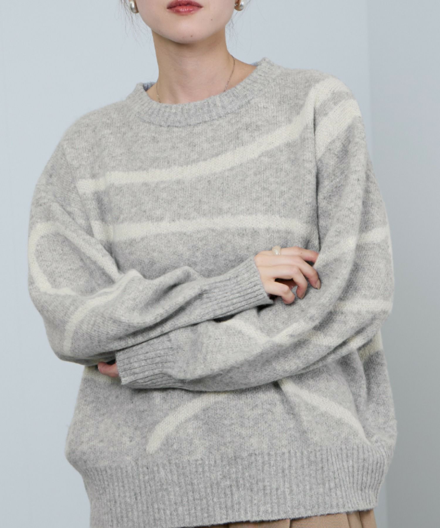 [さらに50%OFF]nAvy もちり もちもち 総柄クルーネックニット レディース商品画像-11