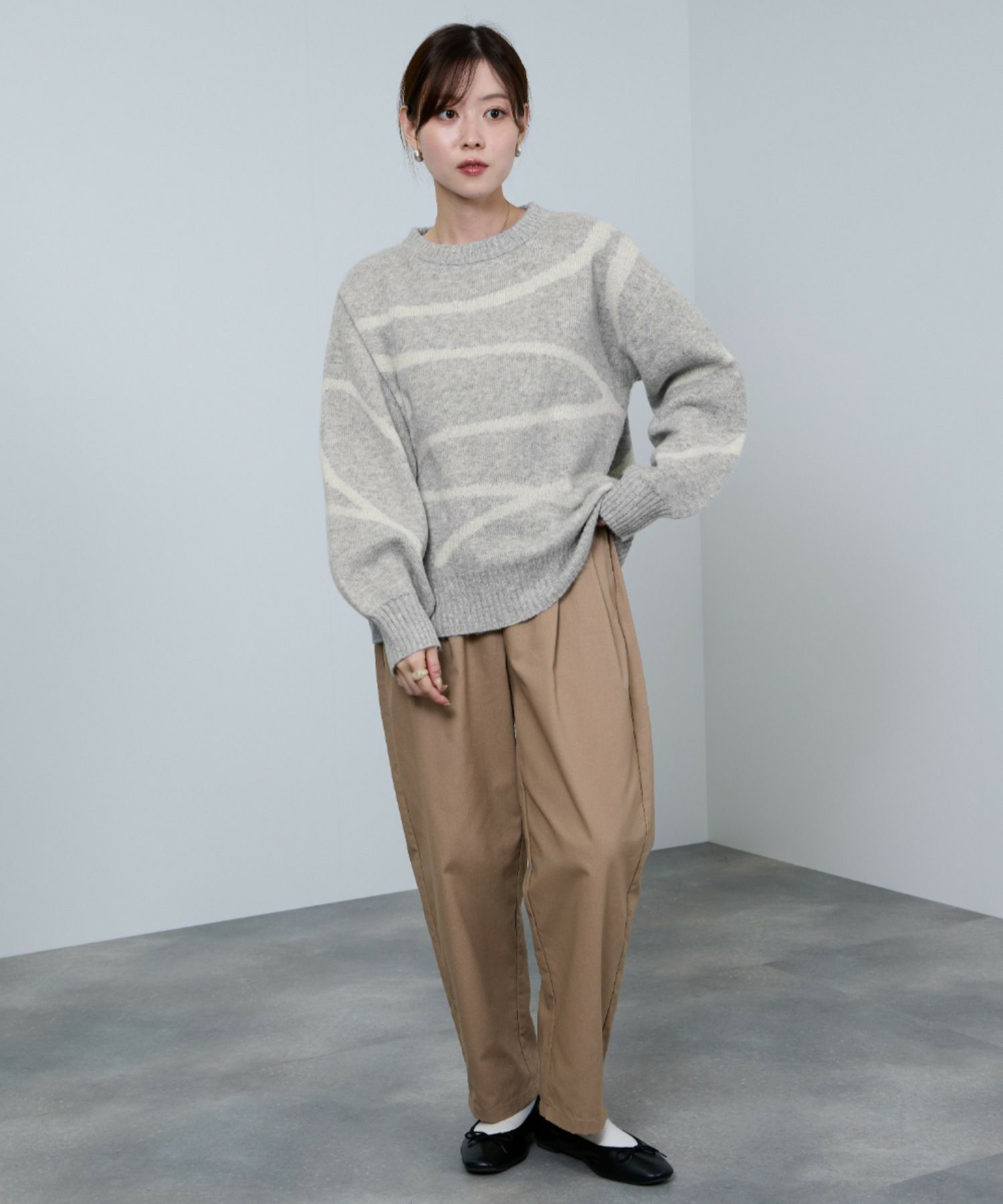 [さらに50%OFF]nAvy もちり もちもち 総柄クルーネックニット レディース商品画像-13