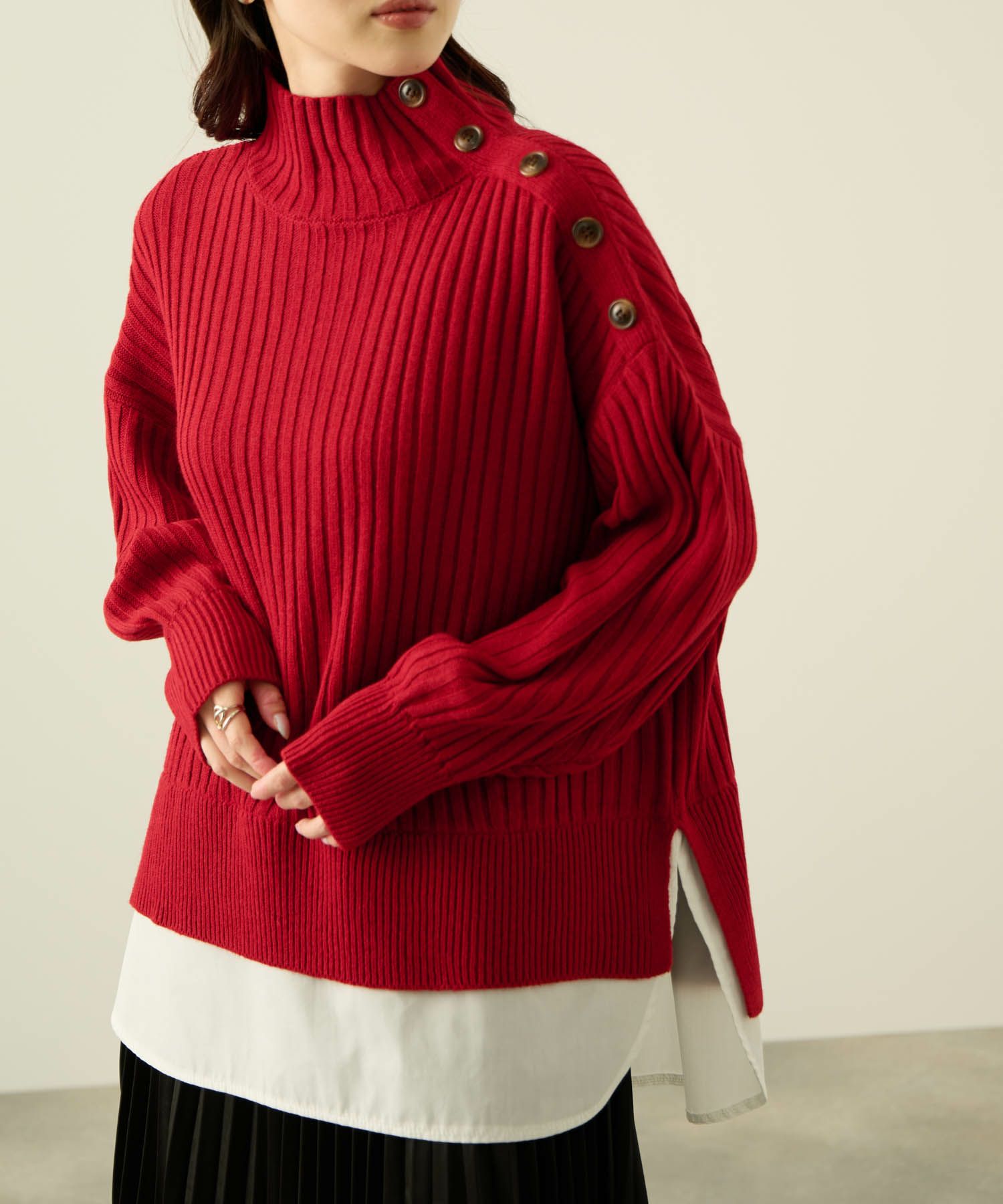nAvy 時短 ボタンハイネックニット レディース