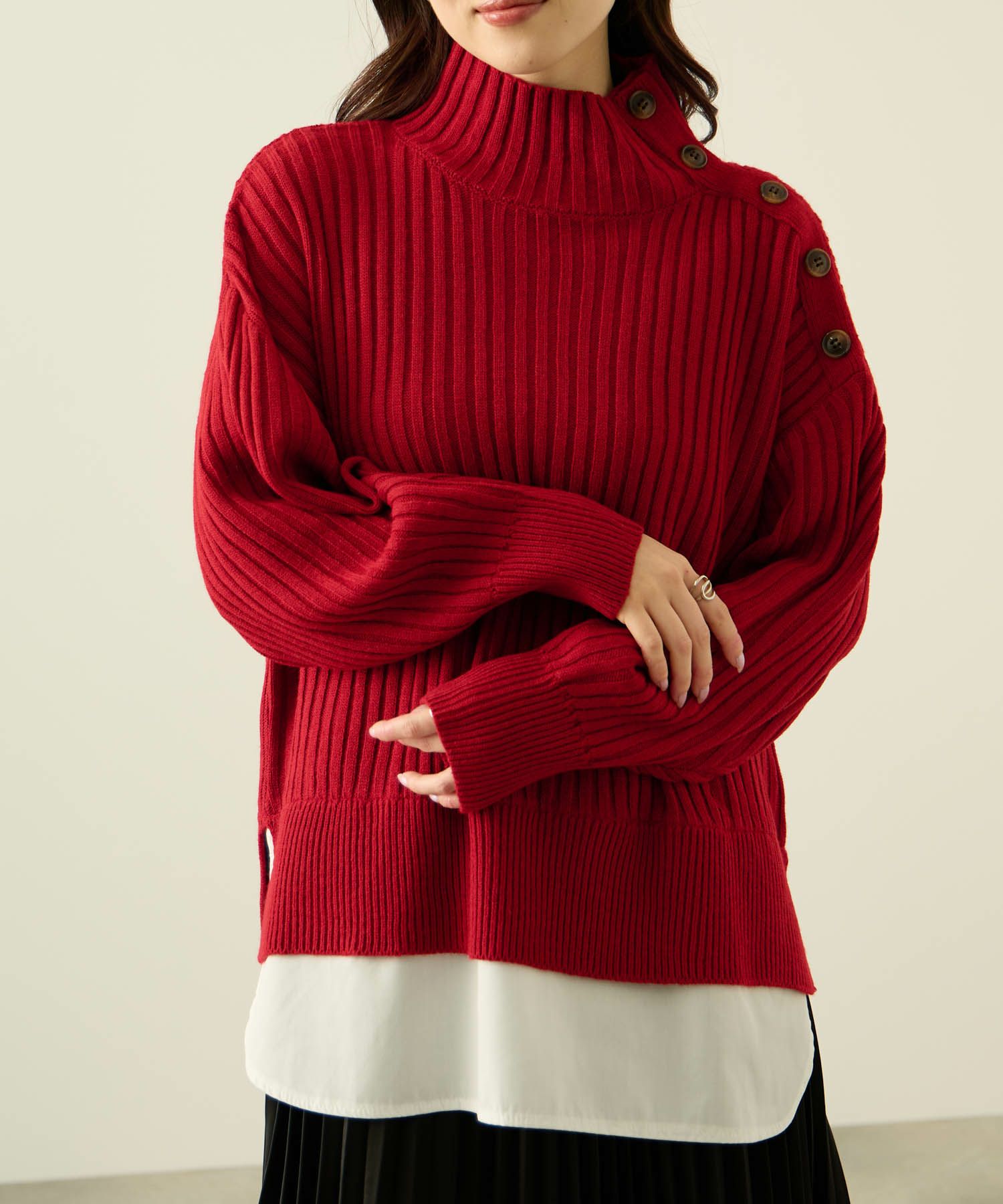 [さらに50%OFF]nAvy  時短 ボタンハイネックニット レディース商品サムネイル-6