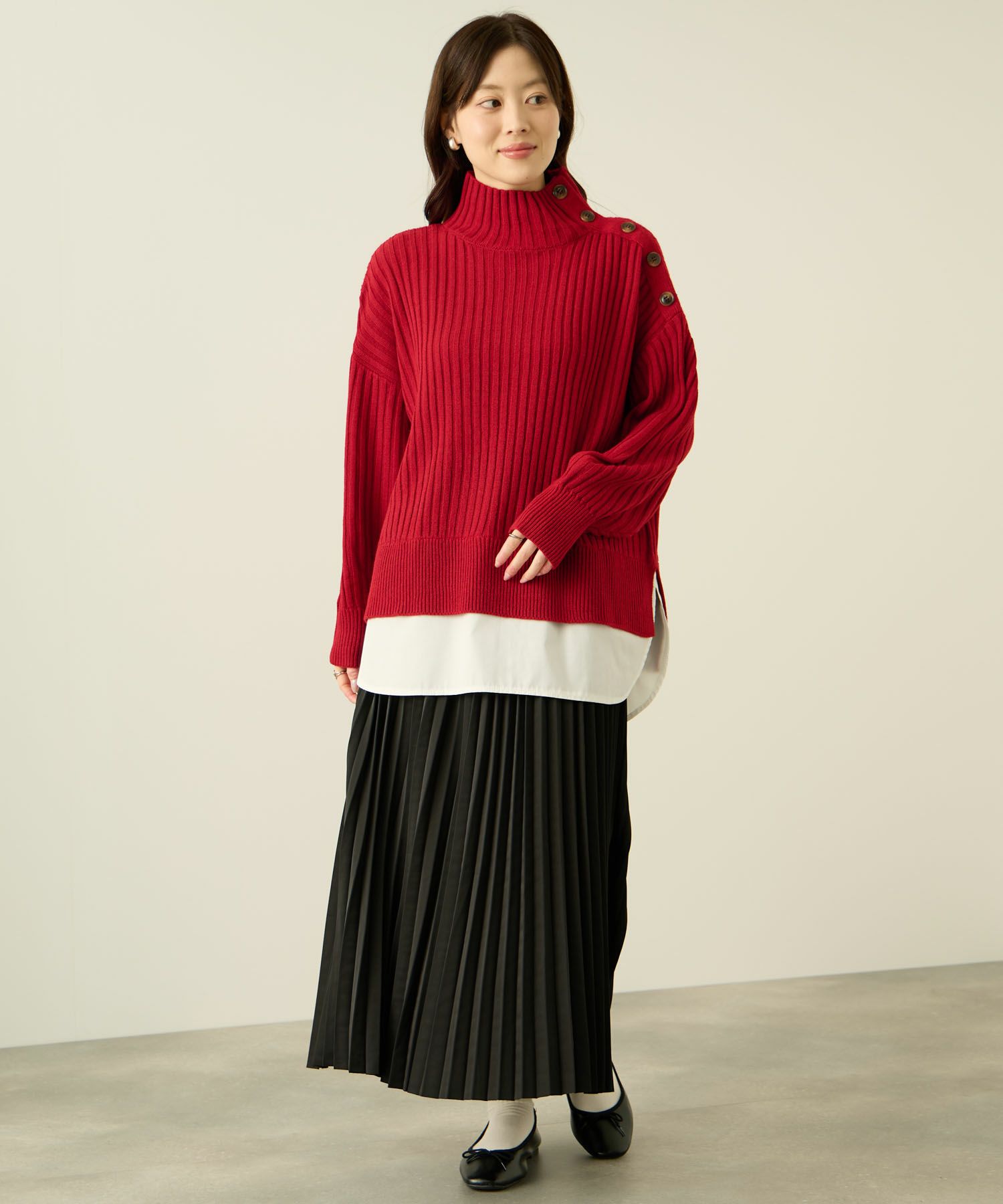 [さらに50%OFF]nAvy  時短 ボタンハイネックニット レディース商品画像-8