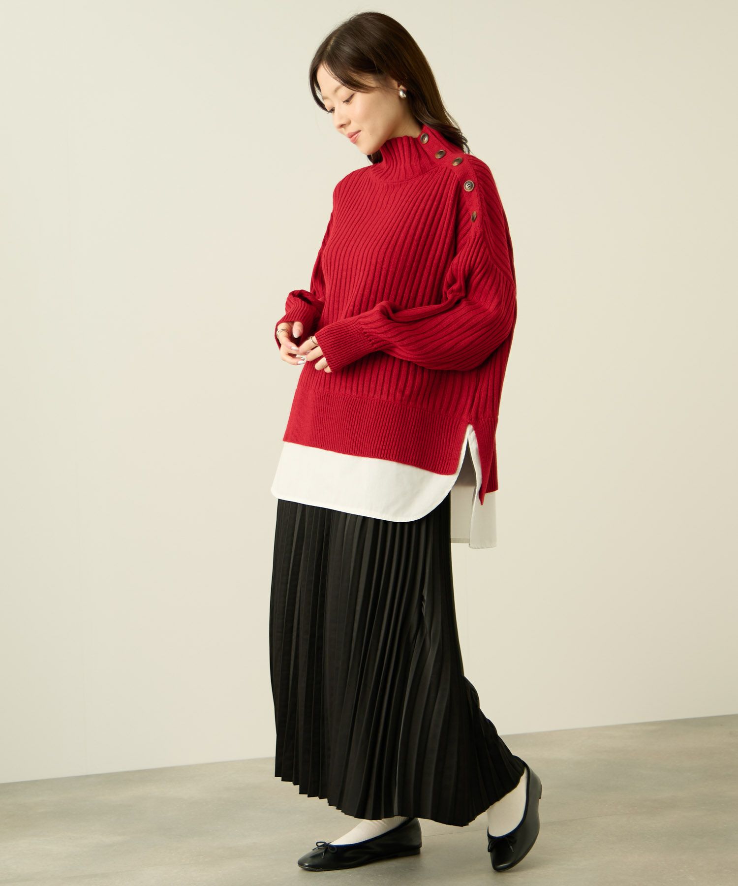 [さらに50%OFF]nAvy  時短 ボタンハイネックニット レディース商品画像-9