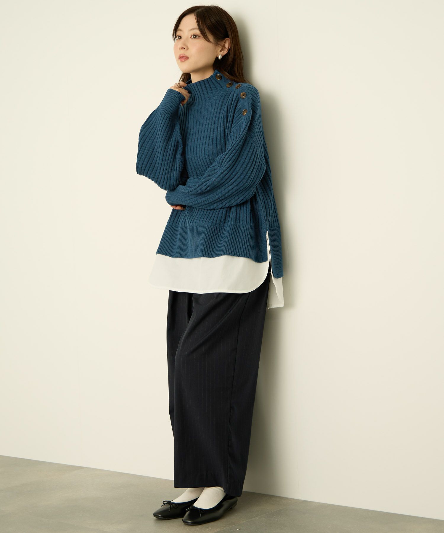 nAvy 時短 ボタンハイネックニット レディース