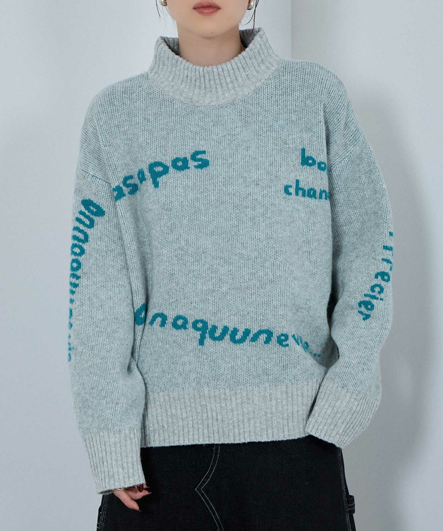 MAY様 nAvy もちり もちもち 総柄ハイネックニット レディース