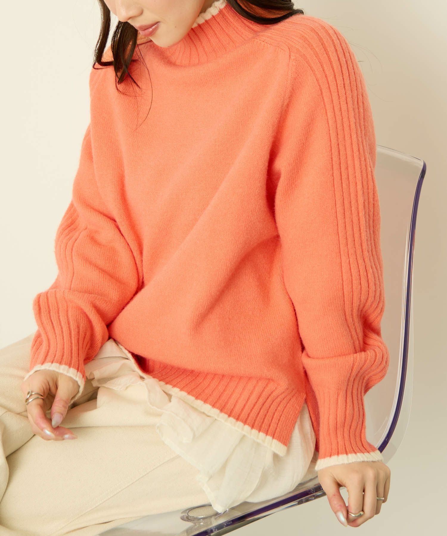 [さらに50%OFF]nAvy もちり もちもち 配色ハイネックニット レディース商品サムネイル-4