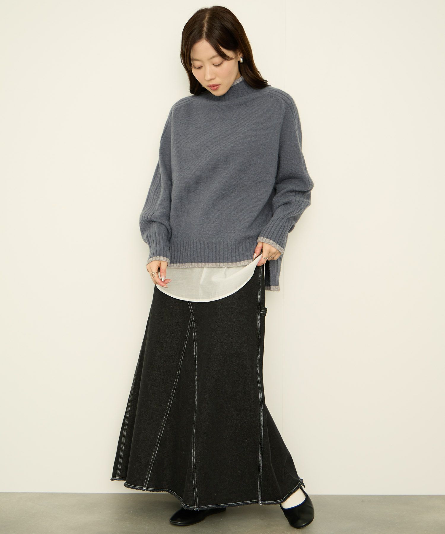 nAvy もちり もちもち 配色ハイネックニット レディース