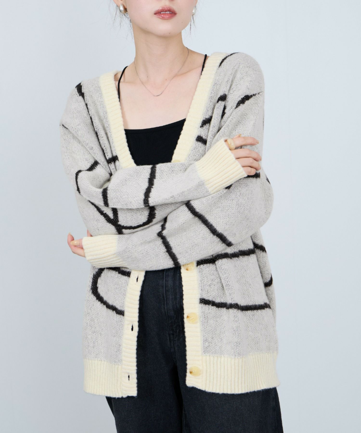 nAvy もちり もちもち 総柄ニットカーディガン レディース商品画像-1