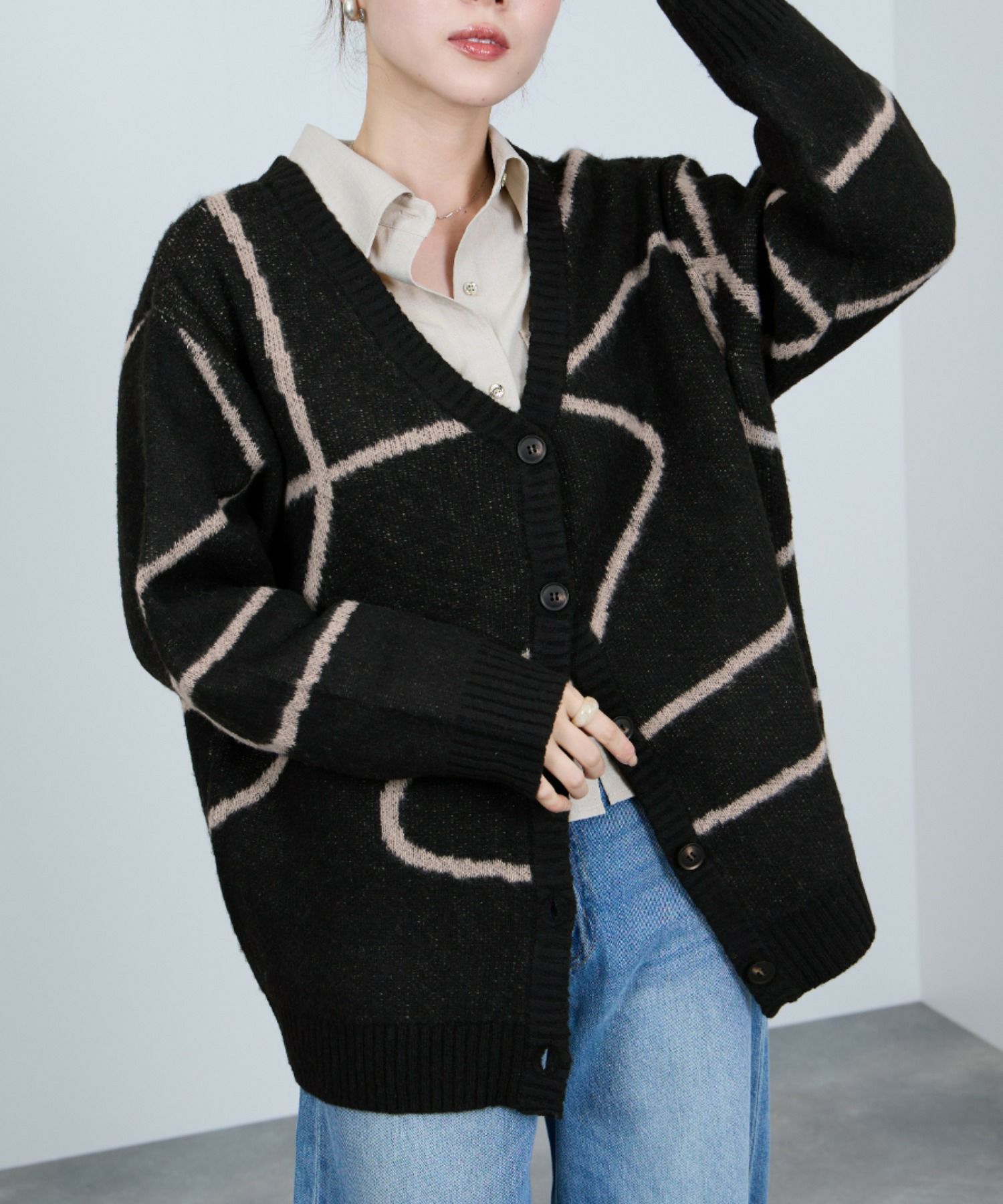 [さらに50%OFF]nAvy もちり もちもち 総柄ニットカーディガン レディース商品画像-2