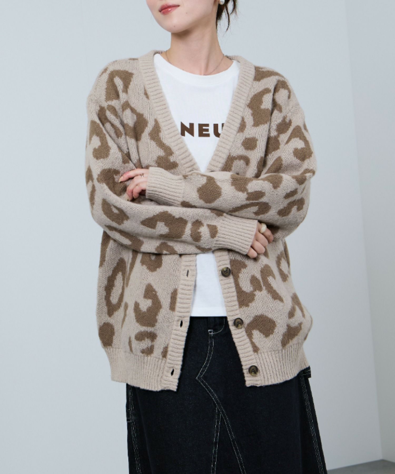 [さらに50%OFF]nAvy もちり もちもち 総柄ニットカーディガン レディース商品画像-4