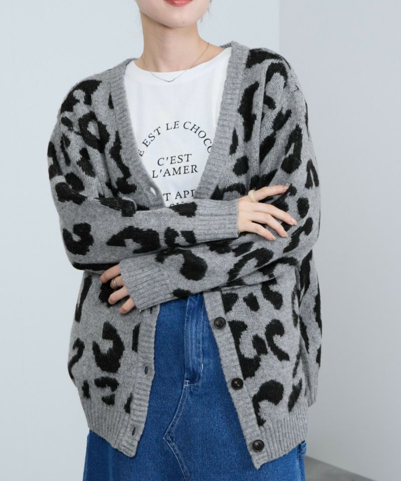 R13 グレー ネイビー ダイヤモンド柄 カーディガン Lace Ladies（レースレディース） カーディガン Vネック 配色 ダイヤ柄