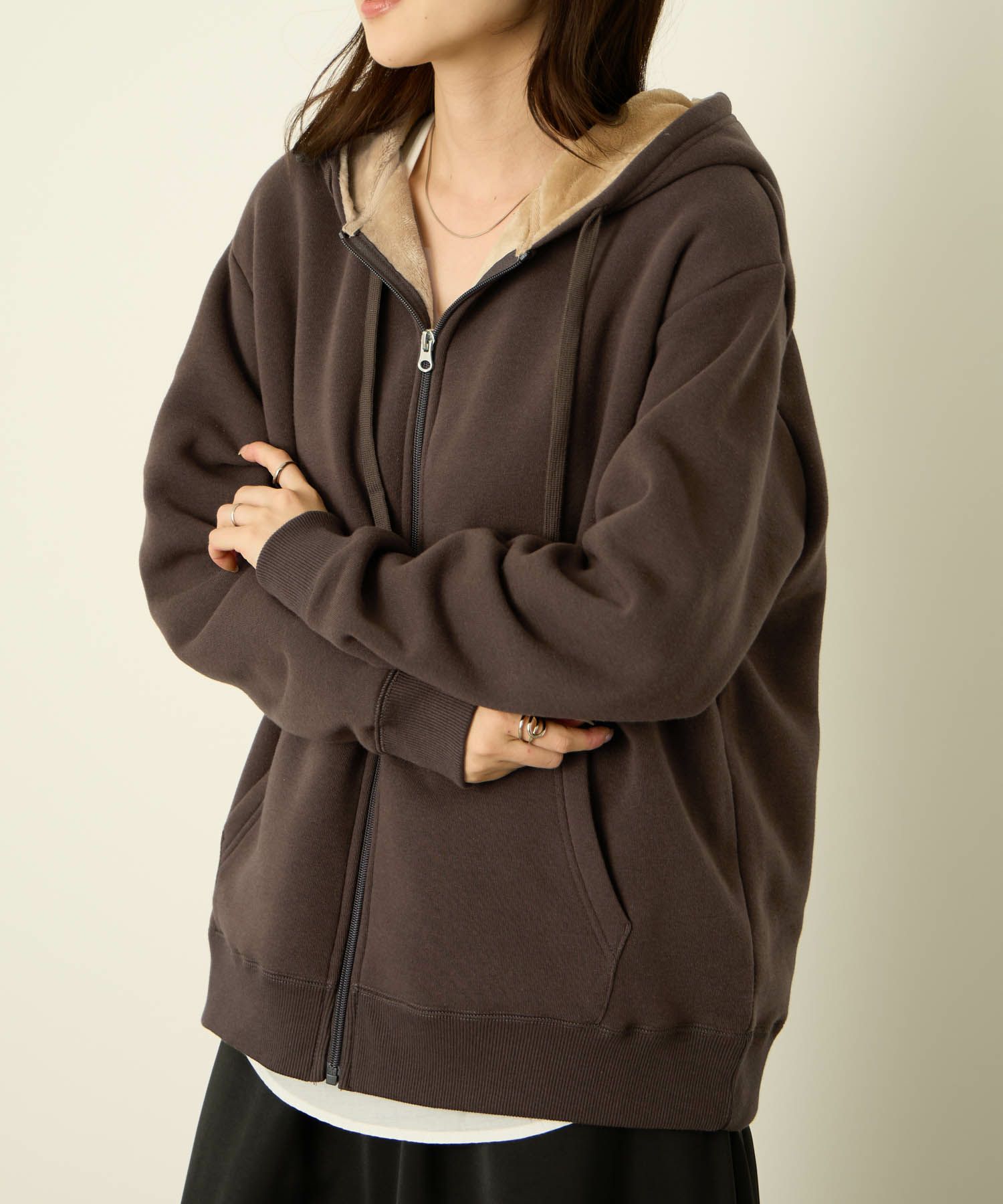 [値下げ]nAvy  裏シャギージップパーカー レディース商品画像-2