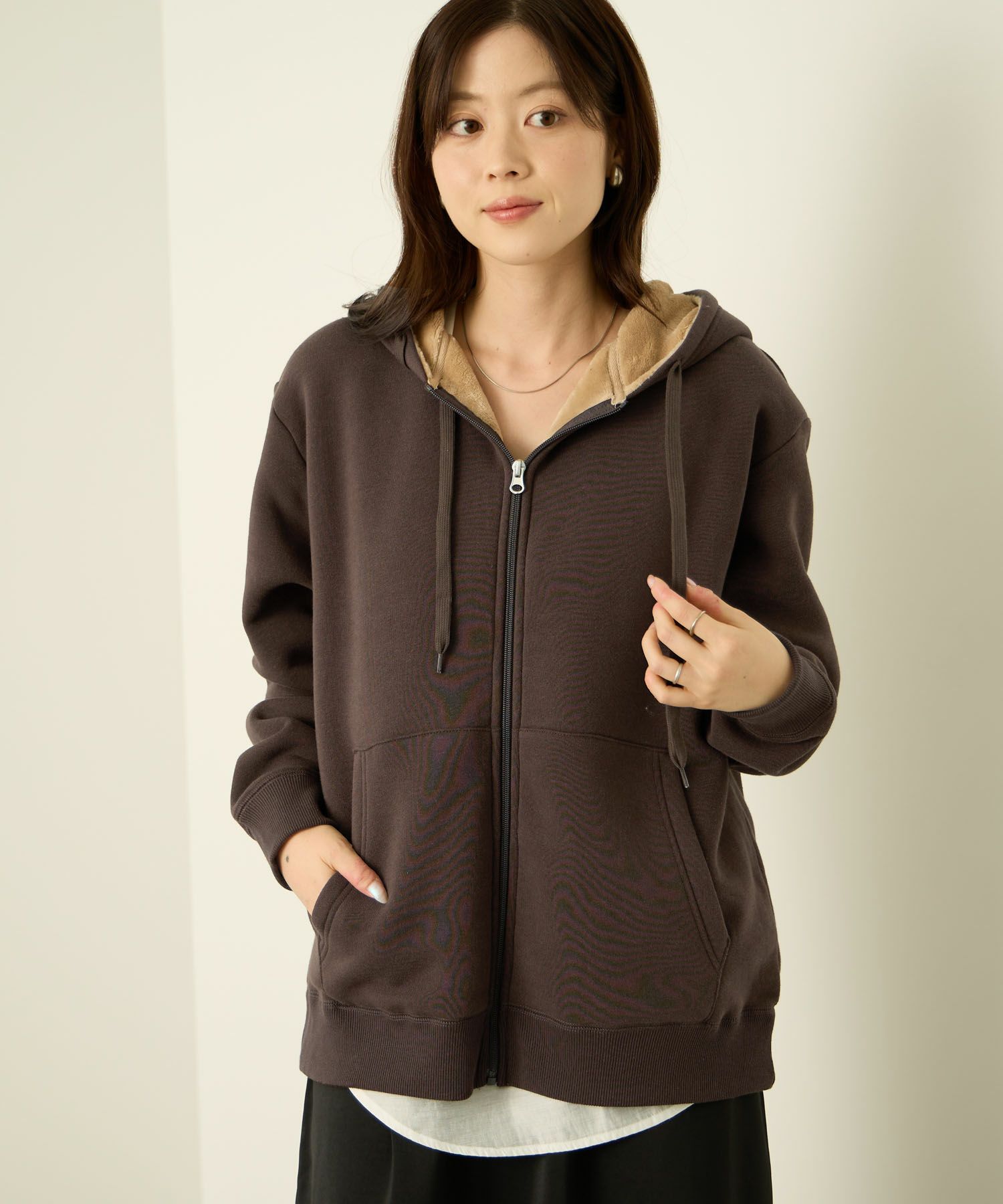 [値下げ]nAvy  裏シャギージップパーカー レディース商品画像-5