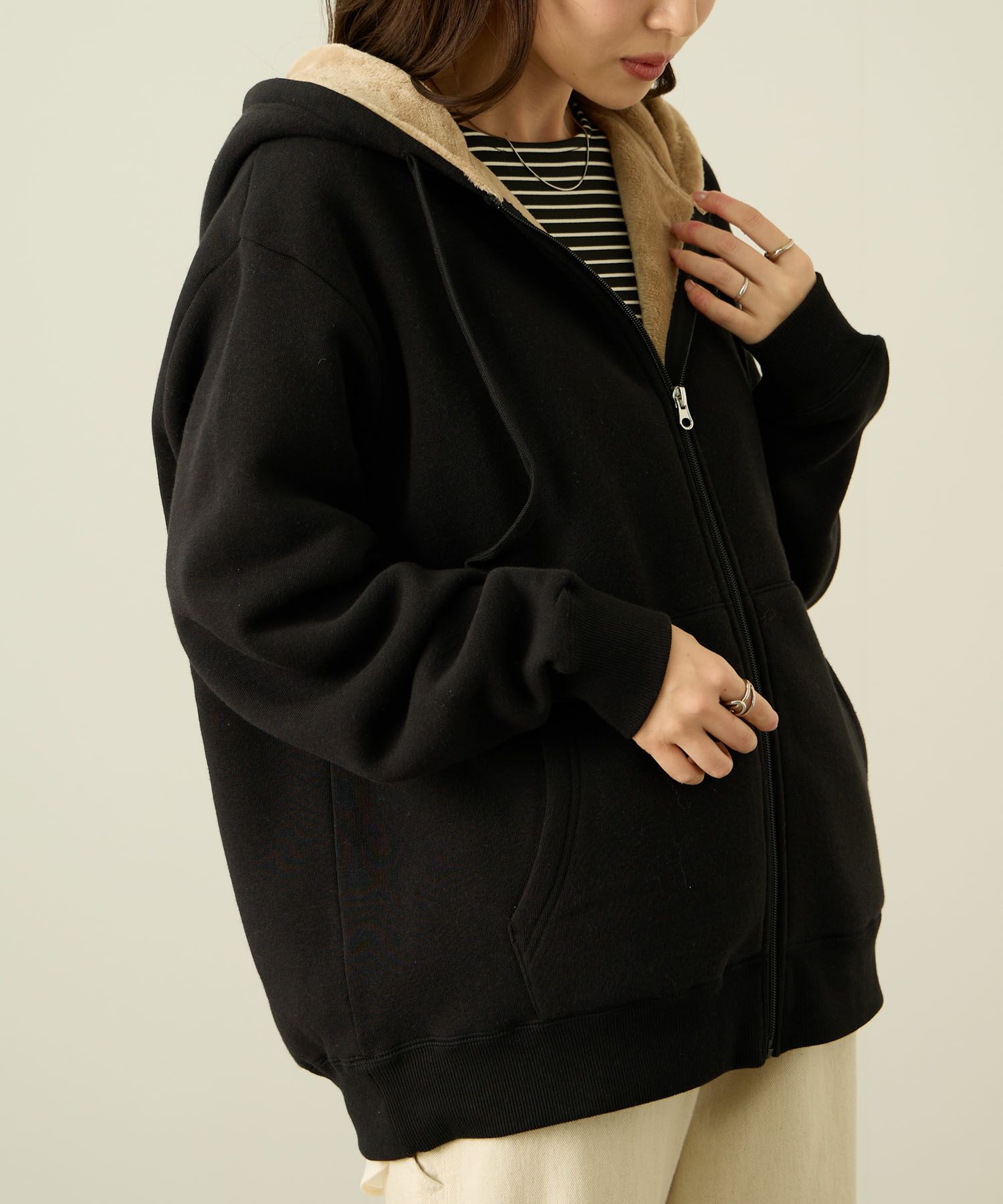 nAvy 裏シャギージップパーカー レディース