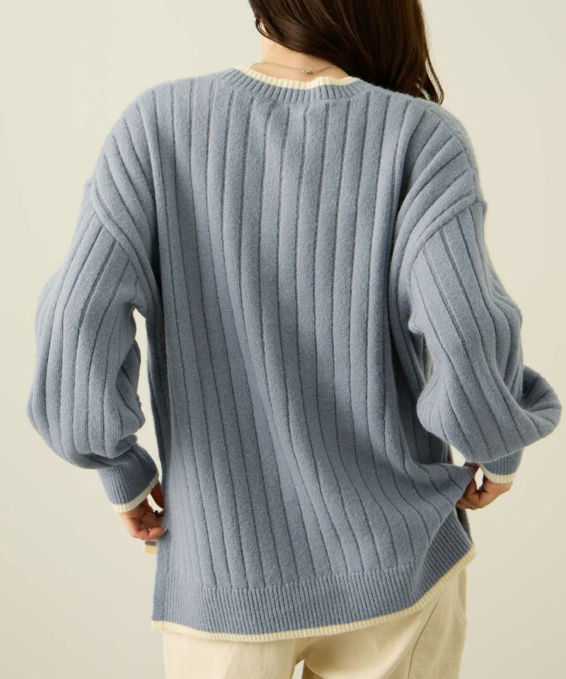 nAvy もちり もちもち 洗えるニット 配色クルーネック レディース商品画像-6